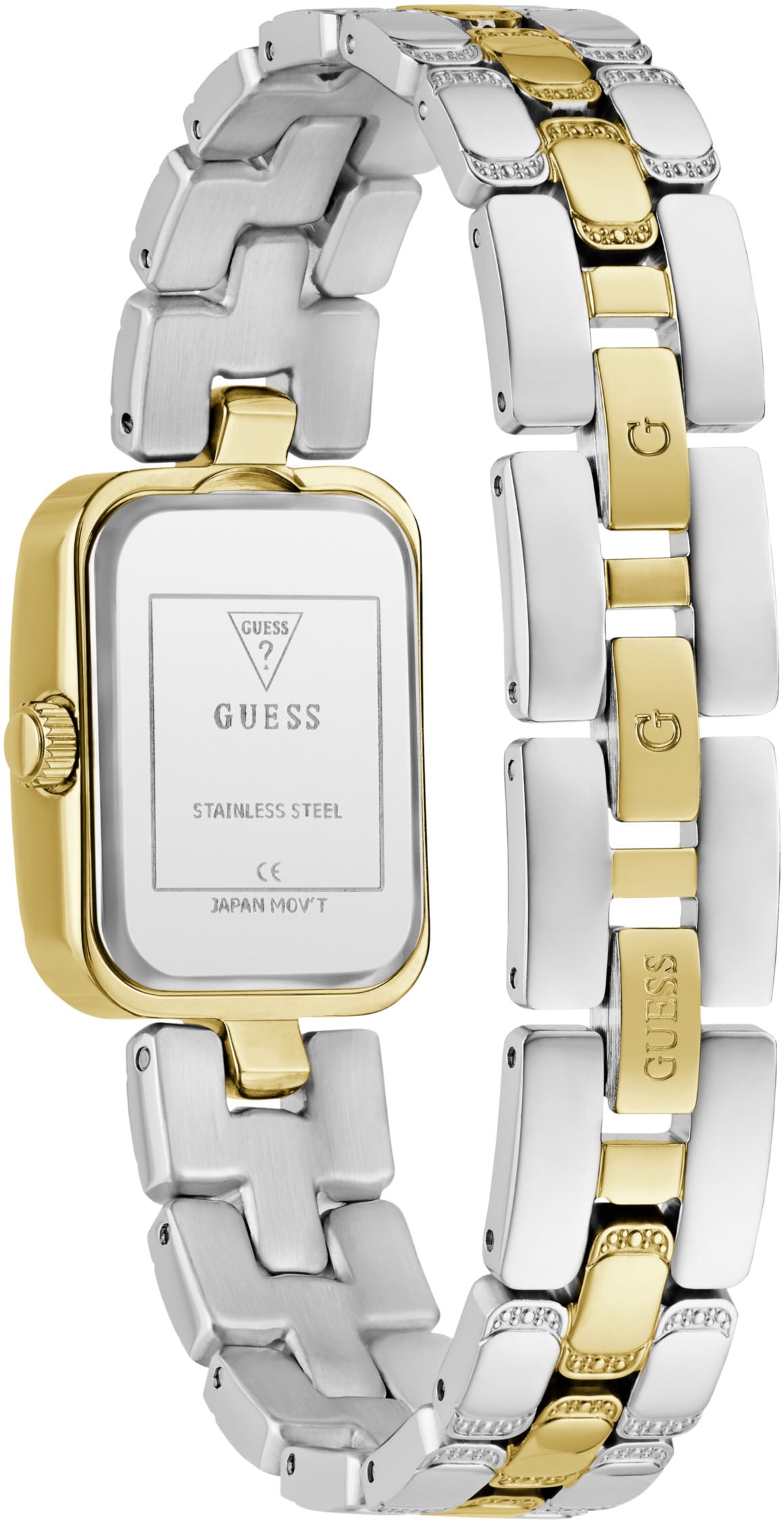 Guess Quarzuhr »ISLA« Armbanduhr, Damenuhr, Edelstahlarmband, analog, Kristallsteine