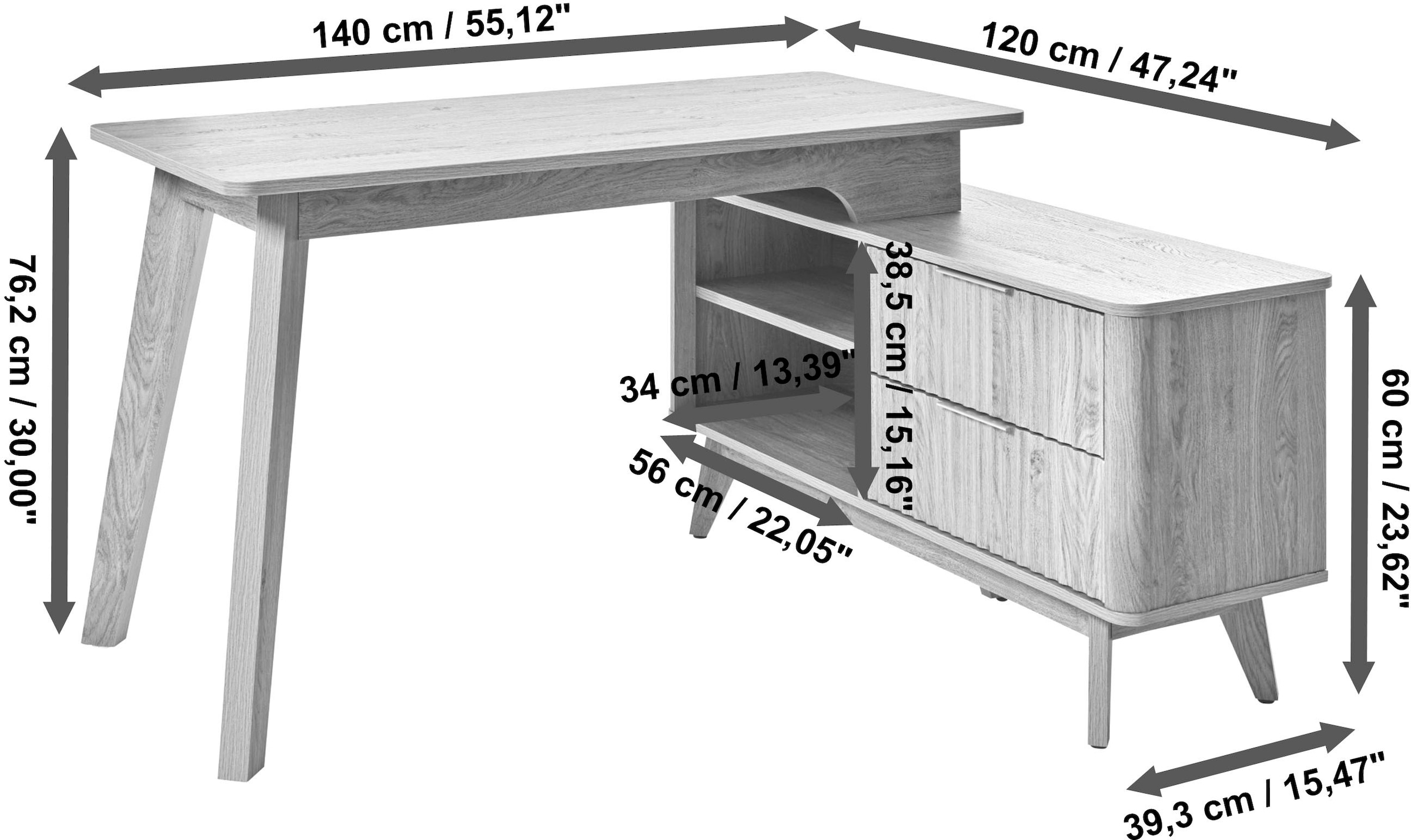 Jahnke Eckschreibtisch »WAVE C 150 E«, (1 St.), Eckschreibtisch, Fronten in Wellendesign, wechselseitig montierbar