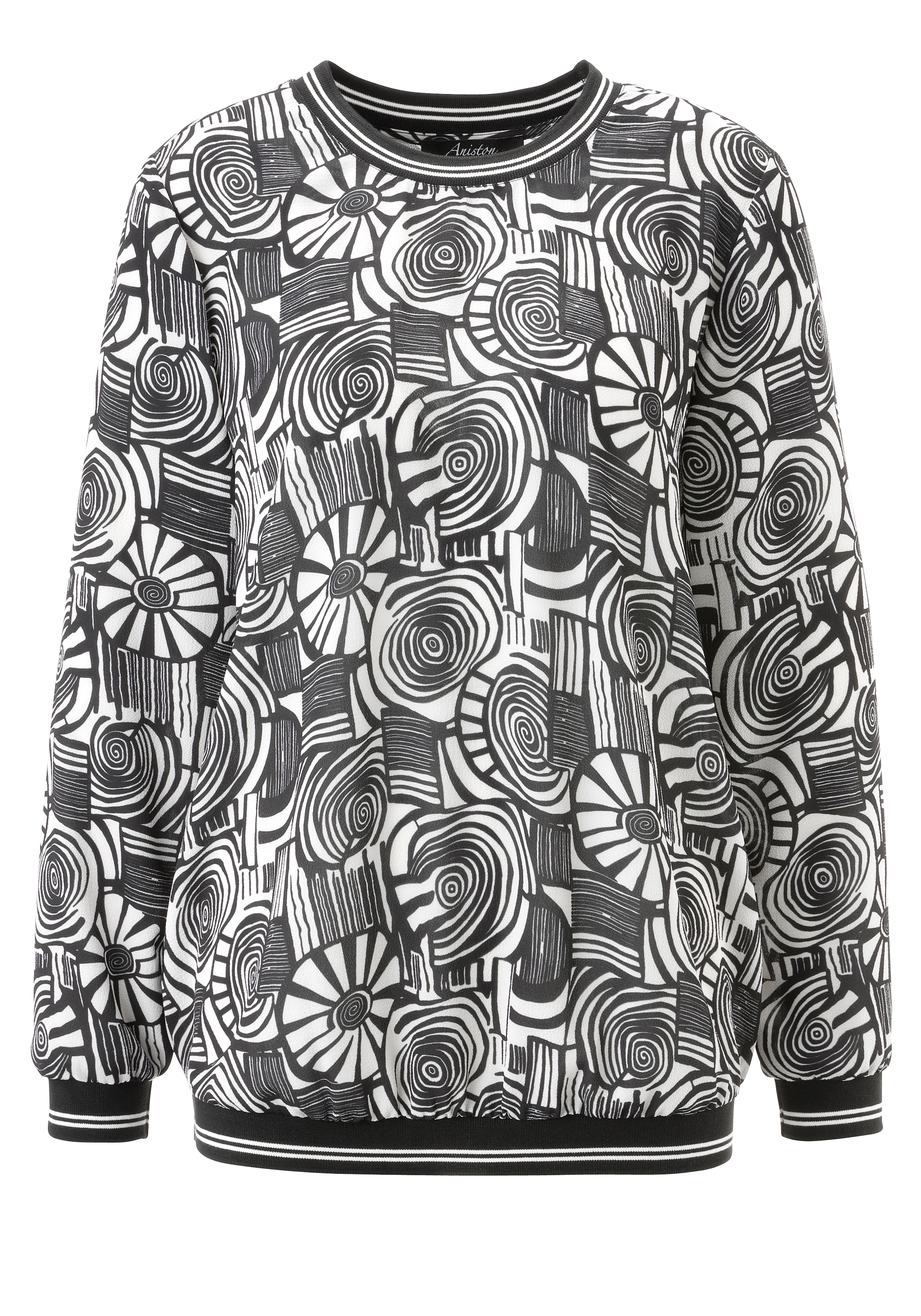 Aniston SELECTED Shirtbluse mit gestreiften Bündchen und Retro-Muster - NEUE KOLLEKTION