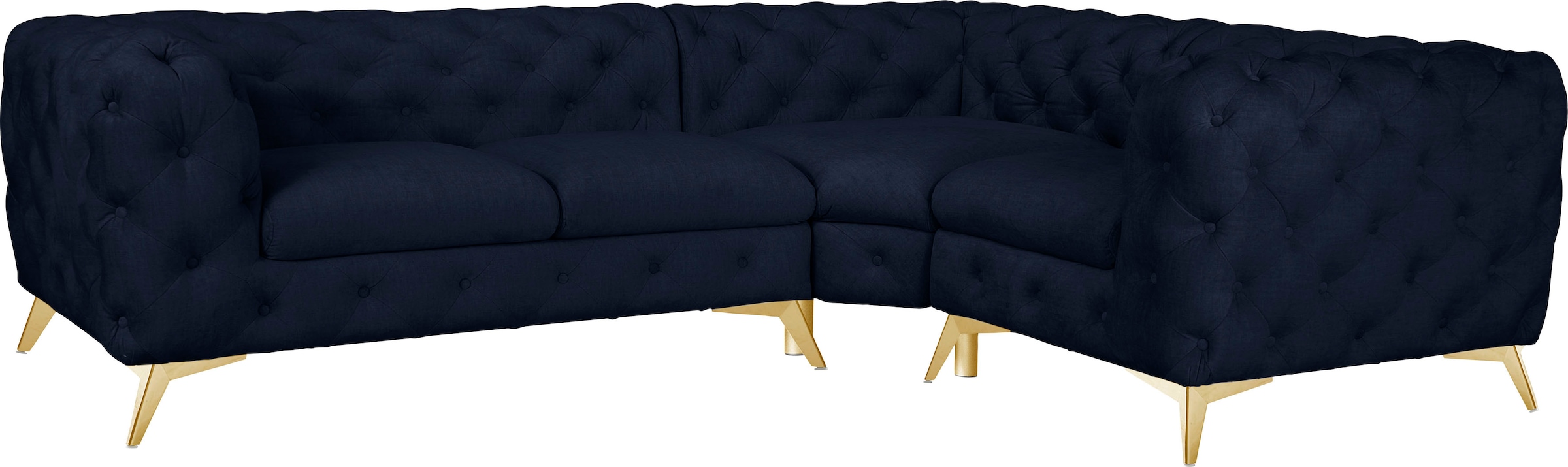 Leonique Chesterfield-Sofa »Ecksofa GLYNIS L-Form mit Wellenunterfederung, Maße B/T/H 264/204/75cm«, aufwändige Knopfheftung, moderne Chesterfield Optik, Fußfarbe wählbar