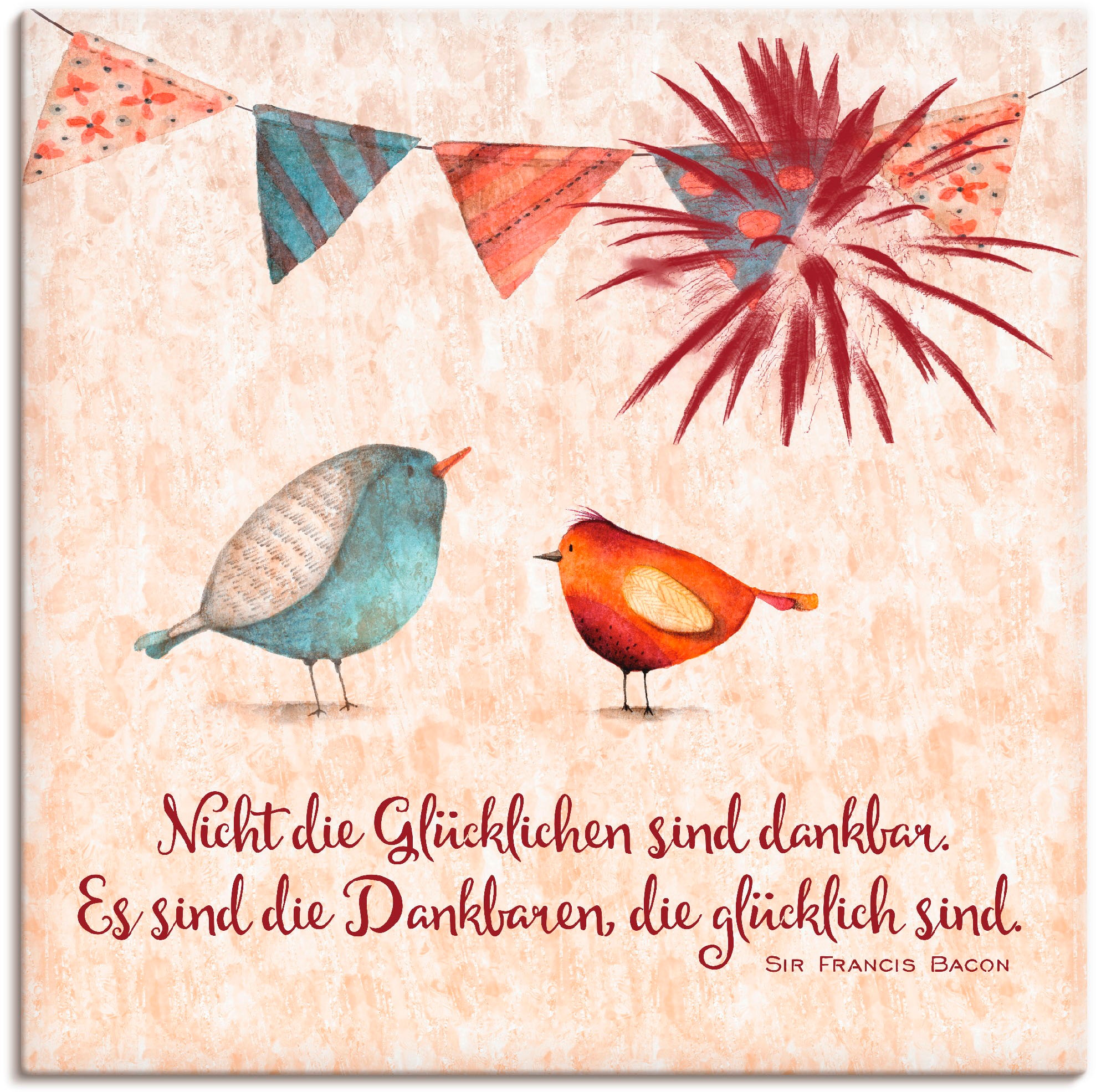 Artland Wandbild »Lebensweisheit Glücklich«, Tiere, (1 St.), in vielen Größen & Produktarten - Alubild / Outdoorbild für den Außenbereich, Leinwandbild, Poster, Wandaufkleber / Wandtattoo auch für Badezimmer geeignet