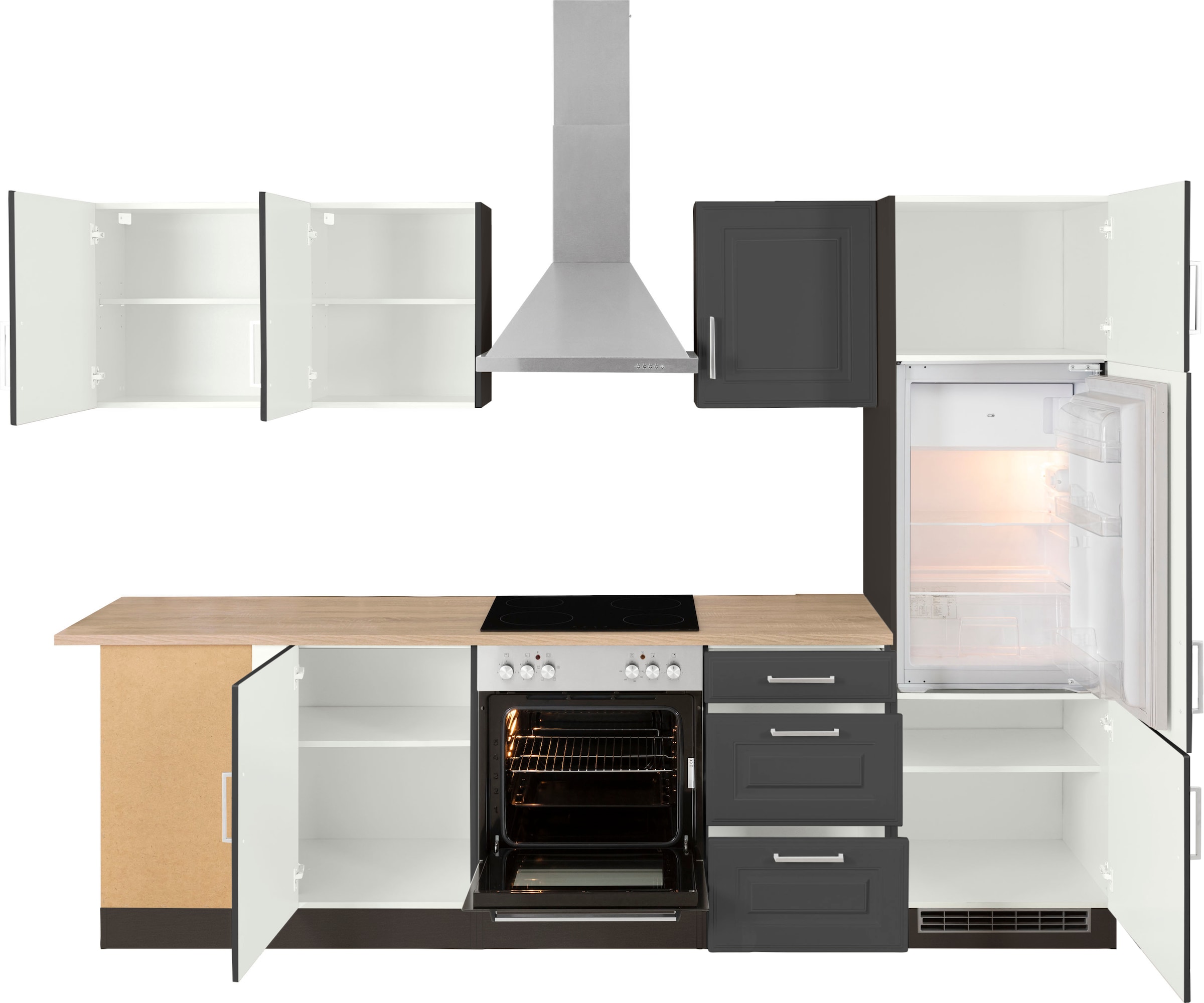 KOCHSTATION Winkelküche »KS-Stockholm« Stellbreite 220/280 cm, mit hochwertigen MDF Fronten im Landhaus-Stil