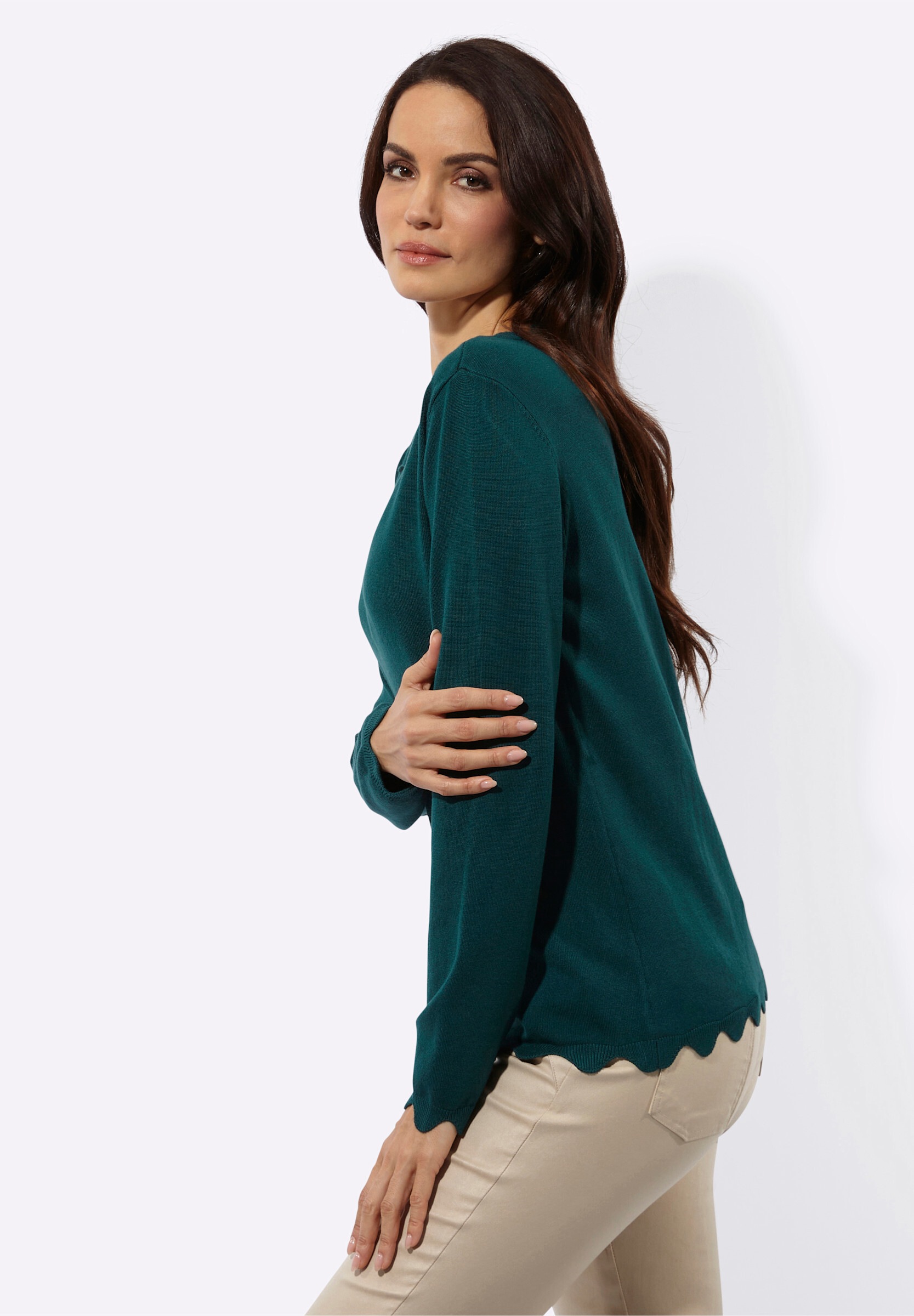 creation L Strickpullover »Pullover Pullover mit Zierperlen am Ausschnitt«
