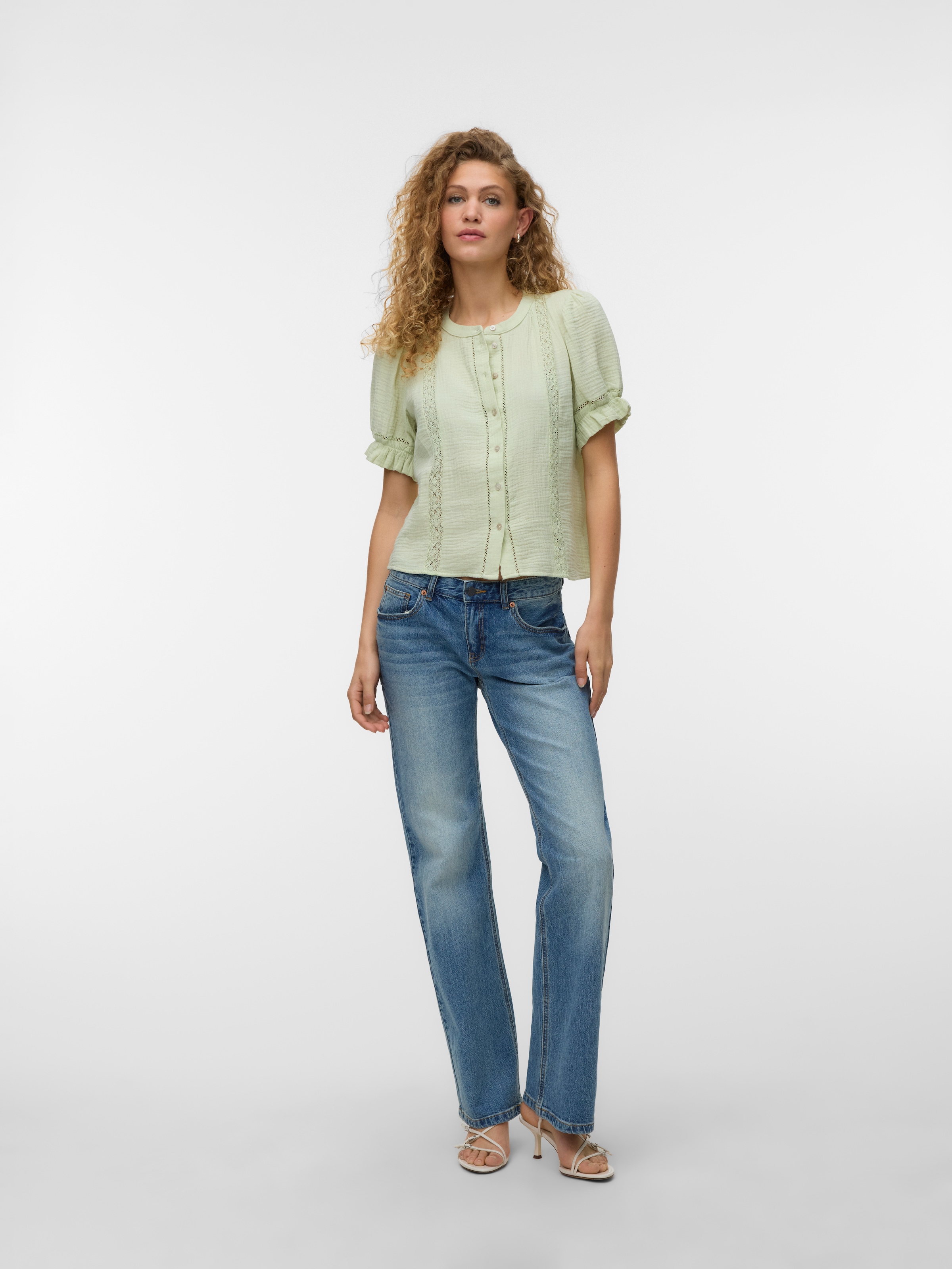 Vero Moda Kurzarmbluse »VMNATALI 2/4 LACE SHORT TOP WVN NOOS« Baumwolle, regular fit