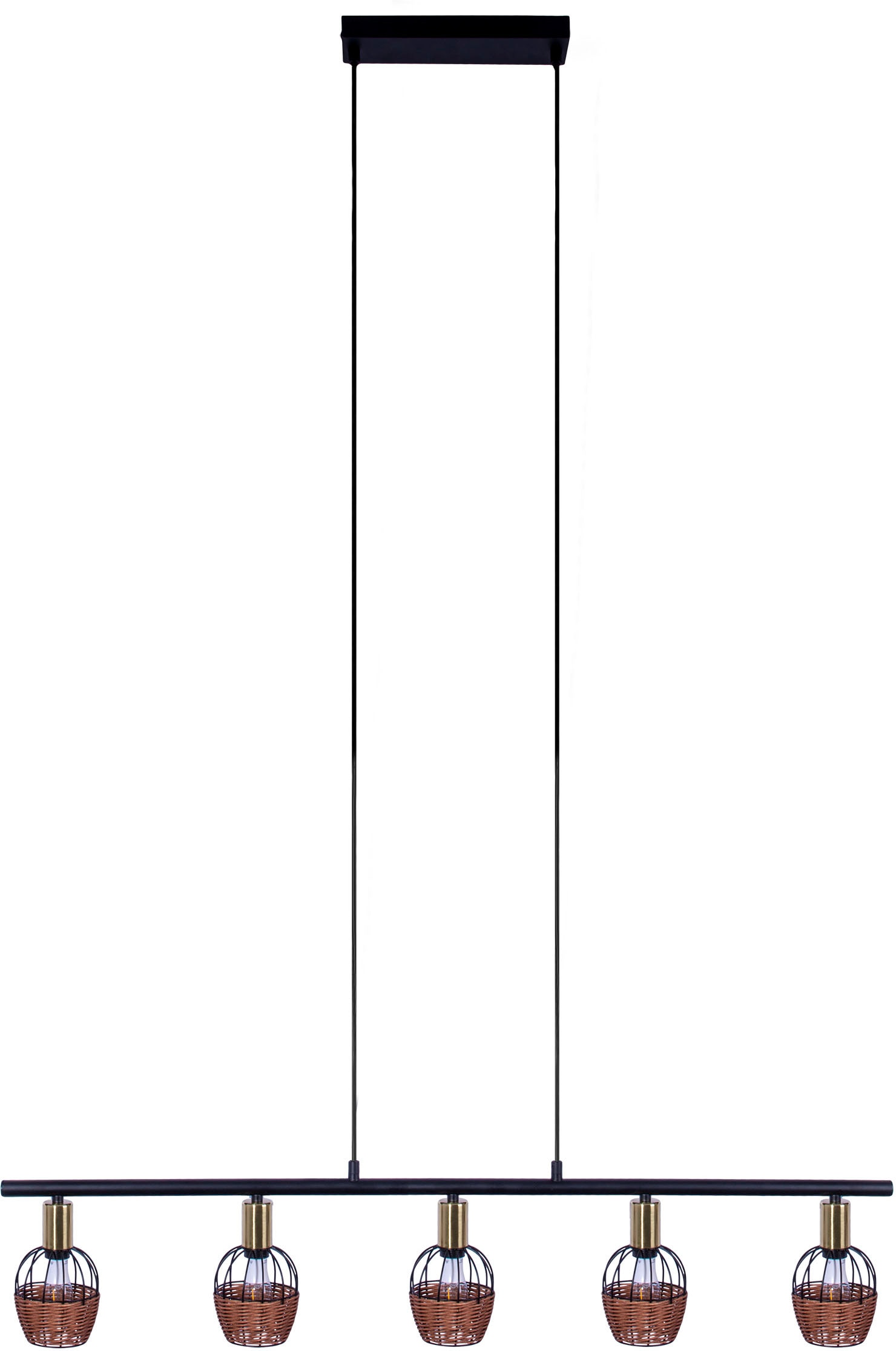 näve Pendelleuchte »Corbis«, 5 flammig, Leuchtmittel E14 | ohne Leuchtmittel, 5 Spots excl. E14 max. 40W schwarz/natur/gold Länge 100cm mit Rattan