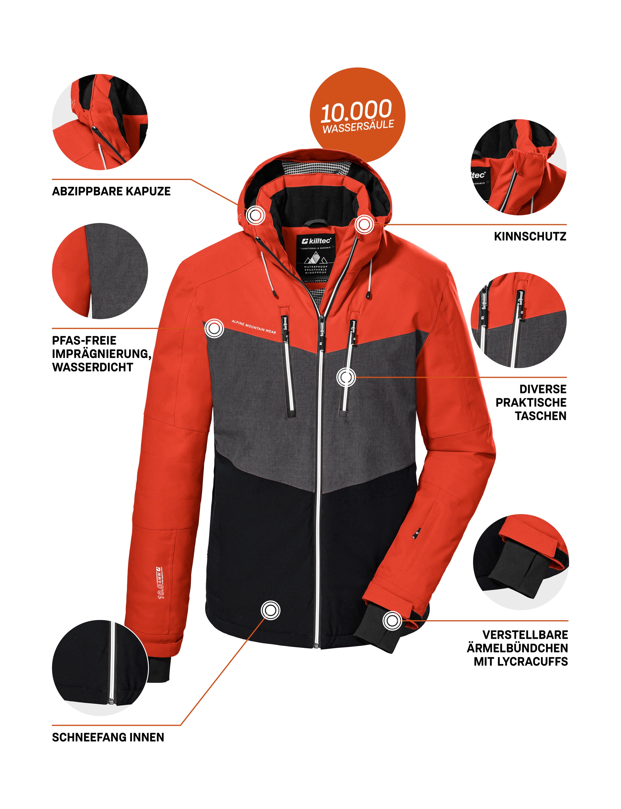 Killtec Skijacke »KSW 45 MN SKI JCKT« Trendige, wasserdichte Skijacke mit abnehmbarer Kapuze und Schneefang