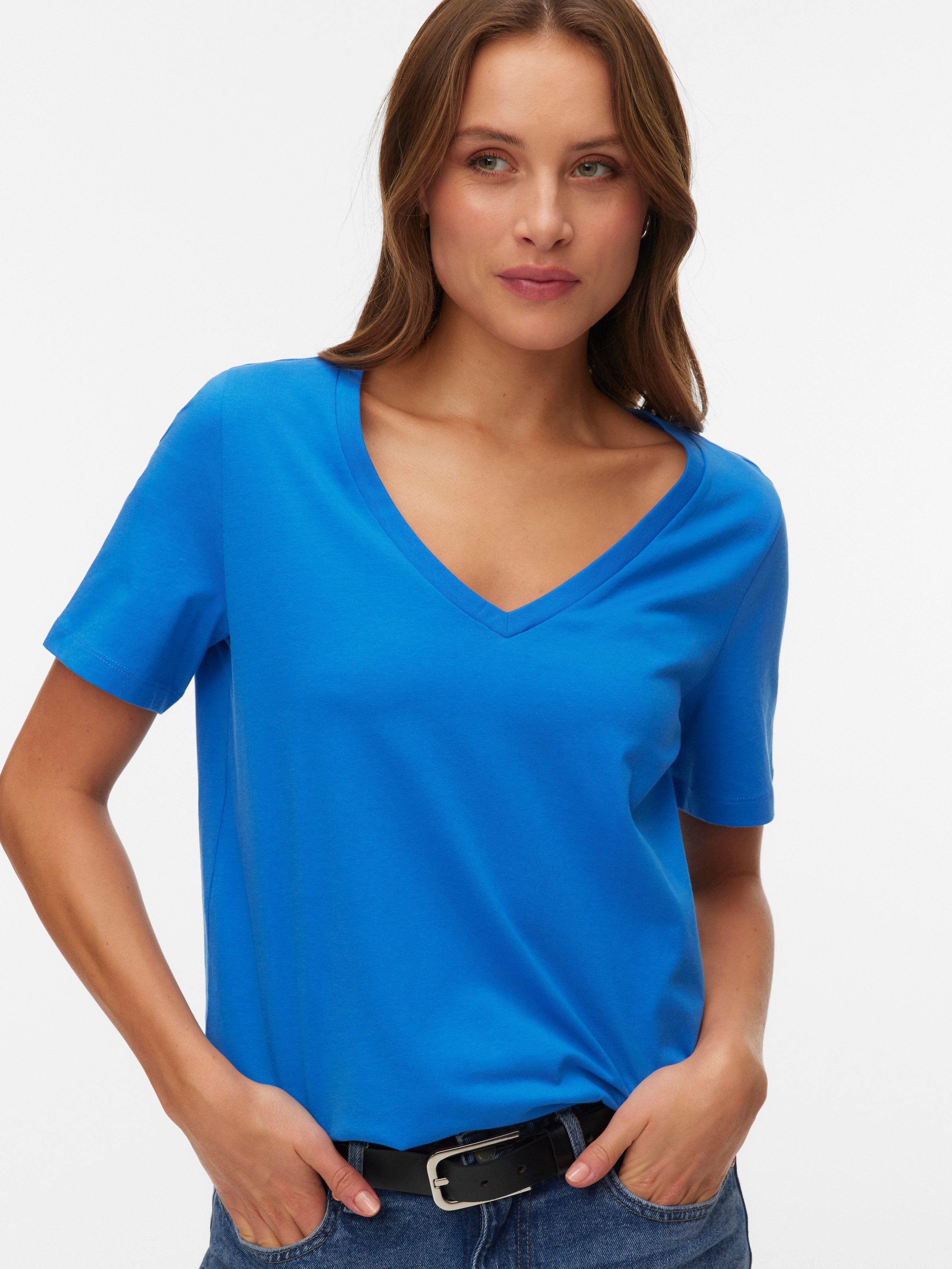 Vero Moda Kurzarmshirt »VMPAULINA SS V-NECK T-SHIRT JRS NOOS« Baumwolle