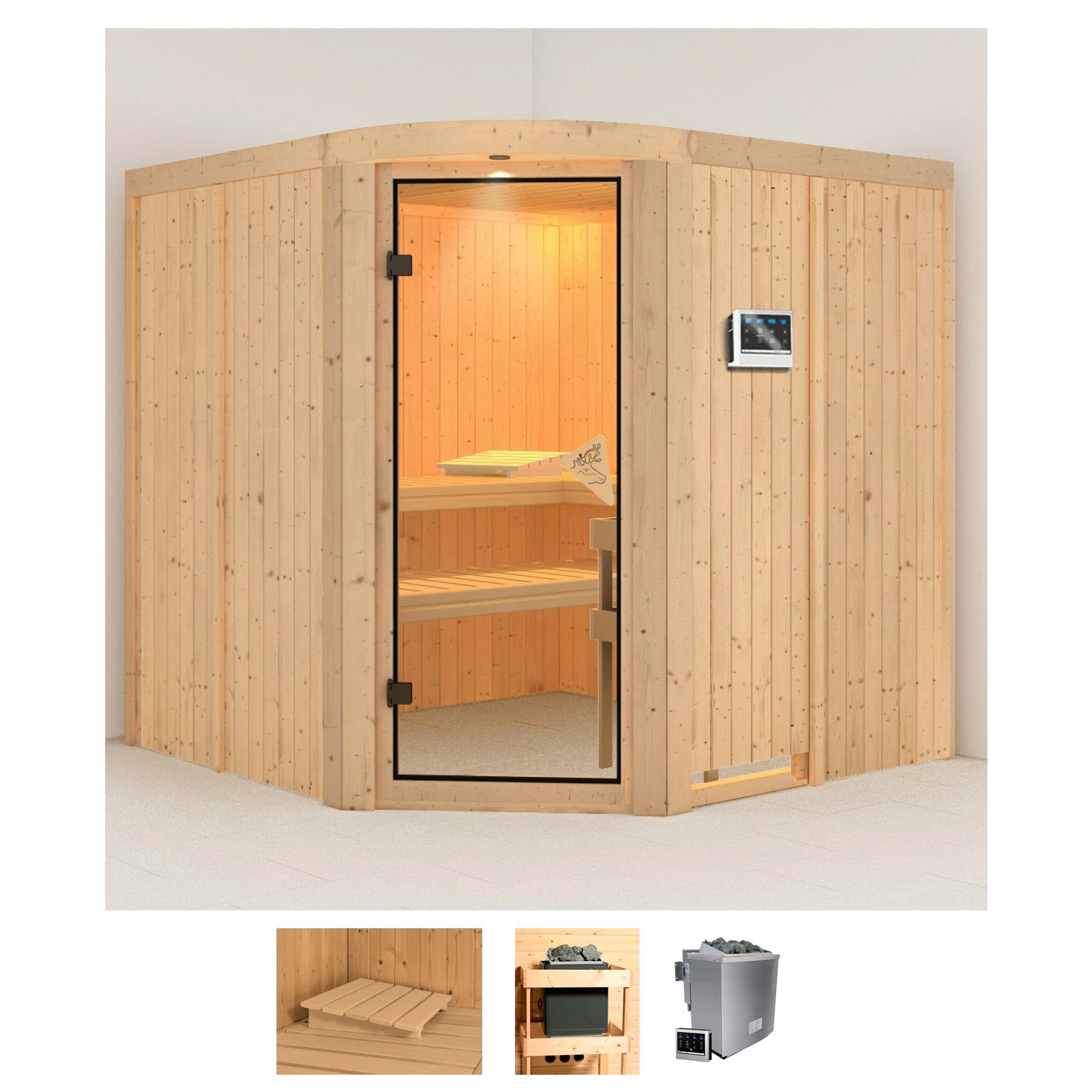 Karibu Sauna »Agnes«, (Set), 9-kW-Bio-Ofen mit integrierter Steuerung
