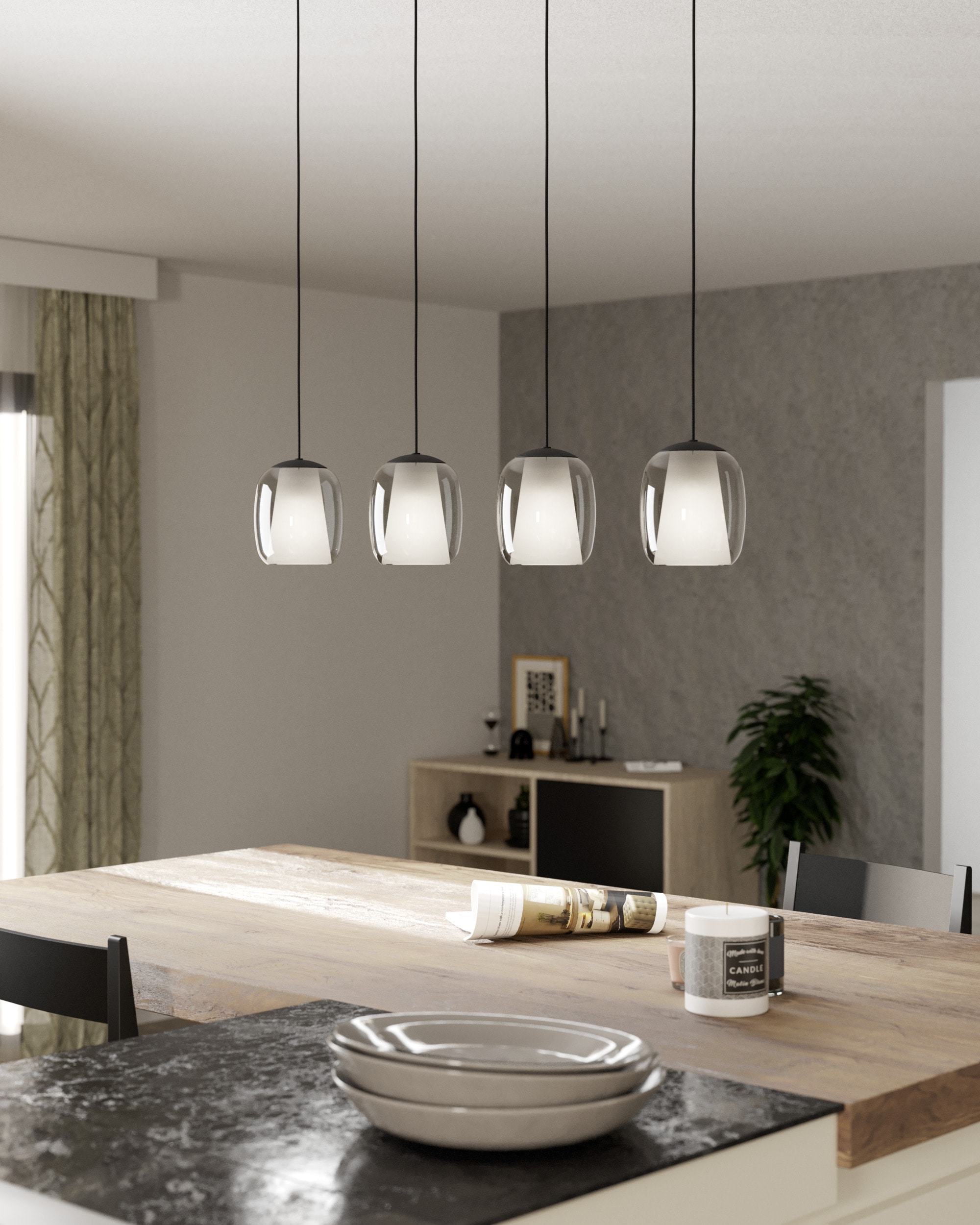 EGLO Hängeleuchte »CIAMPINO Pendellampe - Stahl - E27 - 4X28W - IP20« E27 1 Stk. Hängelampe, Deckenlampe, Wohnzimmer, Esszimmer, L97,5 x B15 x H110 cm