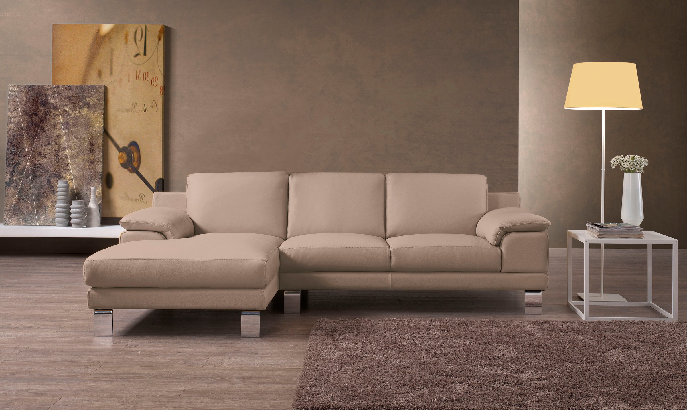 Egoitaliano Ecksofa »Shakira, Design und super Sitzkomfort auf hohem Niveau, tolle Details«, mit Recamiere, L-Form, edle Füße