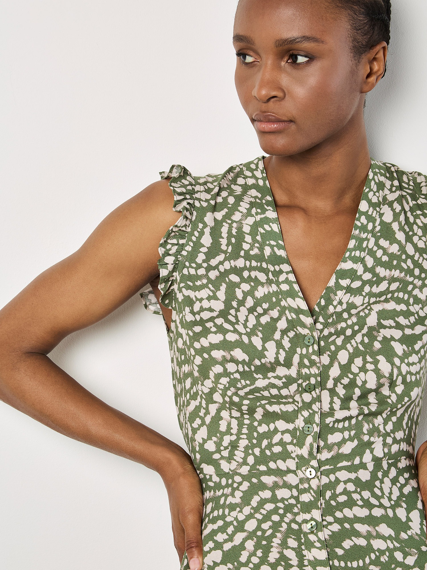 Apricot Druckkleid »Abstraktes Punktekleid« mit Rüschen