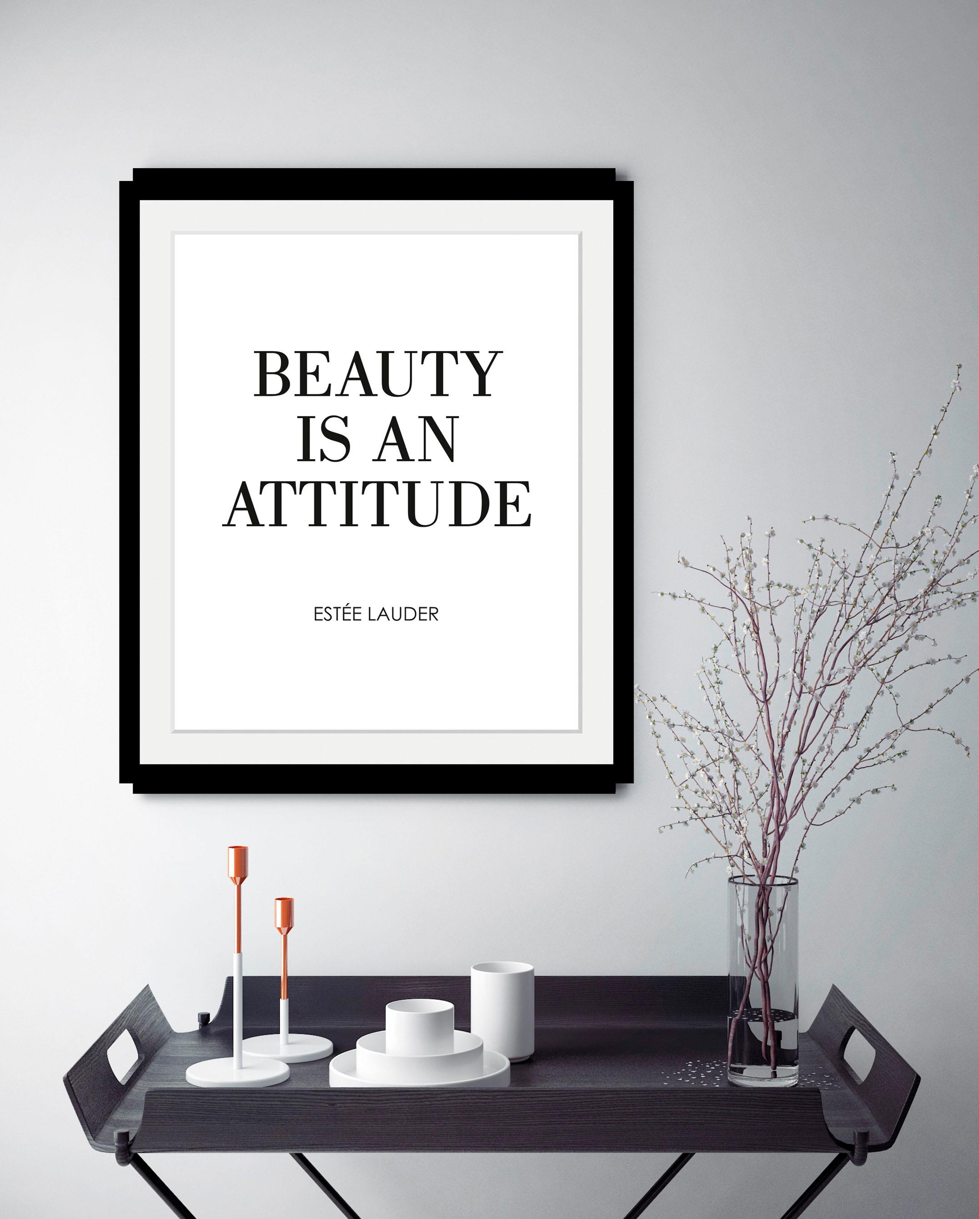 Leonique Bild »Zitat Estée Lauder«, Schwarz-Weiß-Schriftzug-Motivationsbilder-Sprüche & Texte, HD Premium Poster-Druck inkl. Holzrahmen