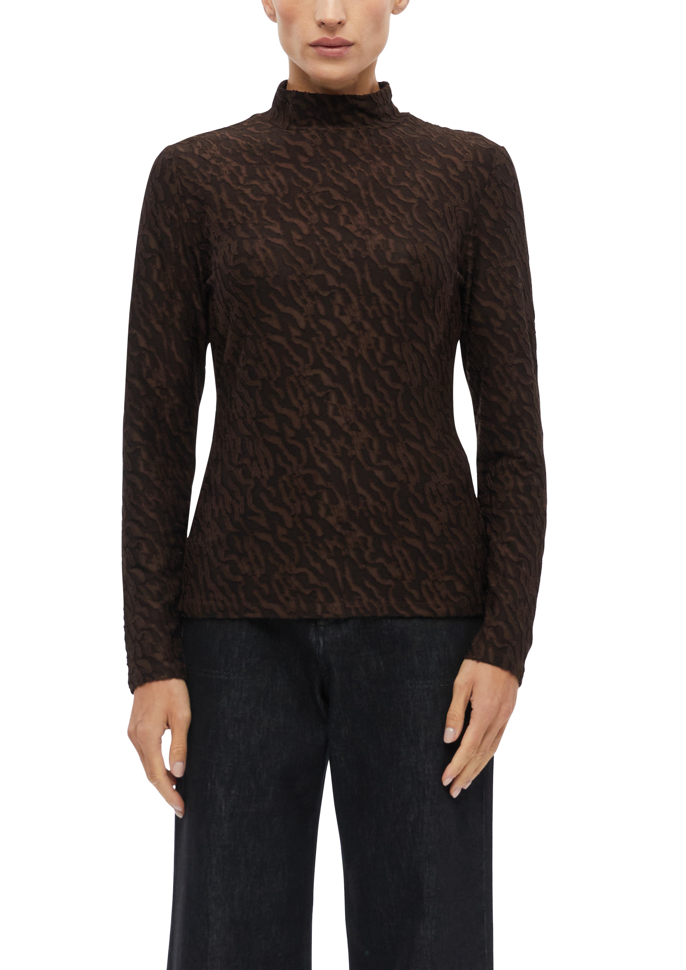 s.Oliver BLACK LABEL Langarmshirt mit Struktur-Muster und Stehkragen