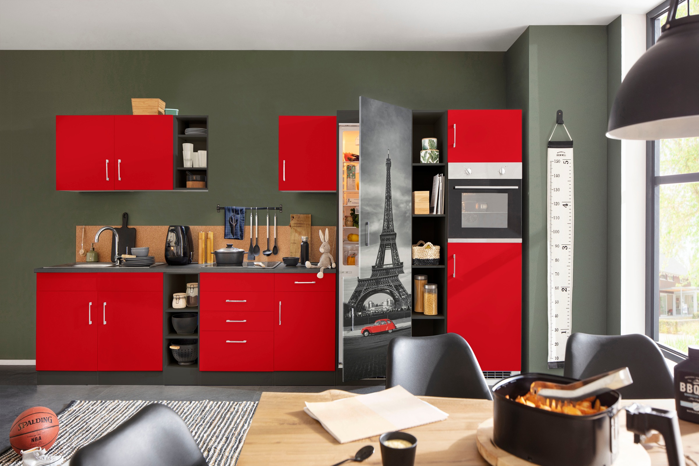 KOCHSTATION Küchenzeile »KS-Paris – Küchen mit einzigartigen Fotomotiven auf den Fronten« Breite 390 cm, wahlweise mit E-Geräten und Induktion