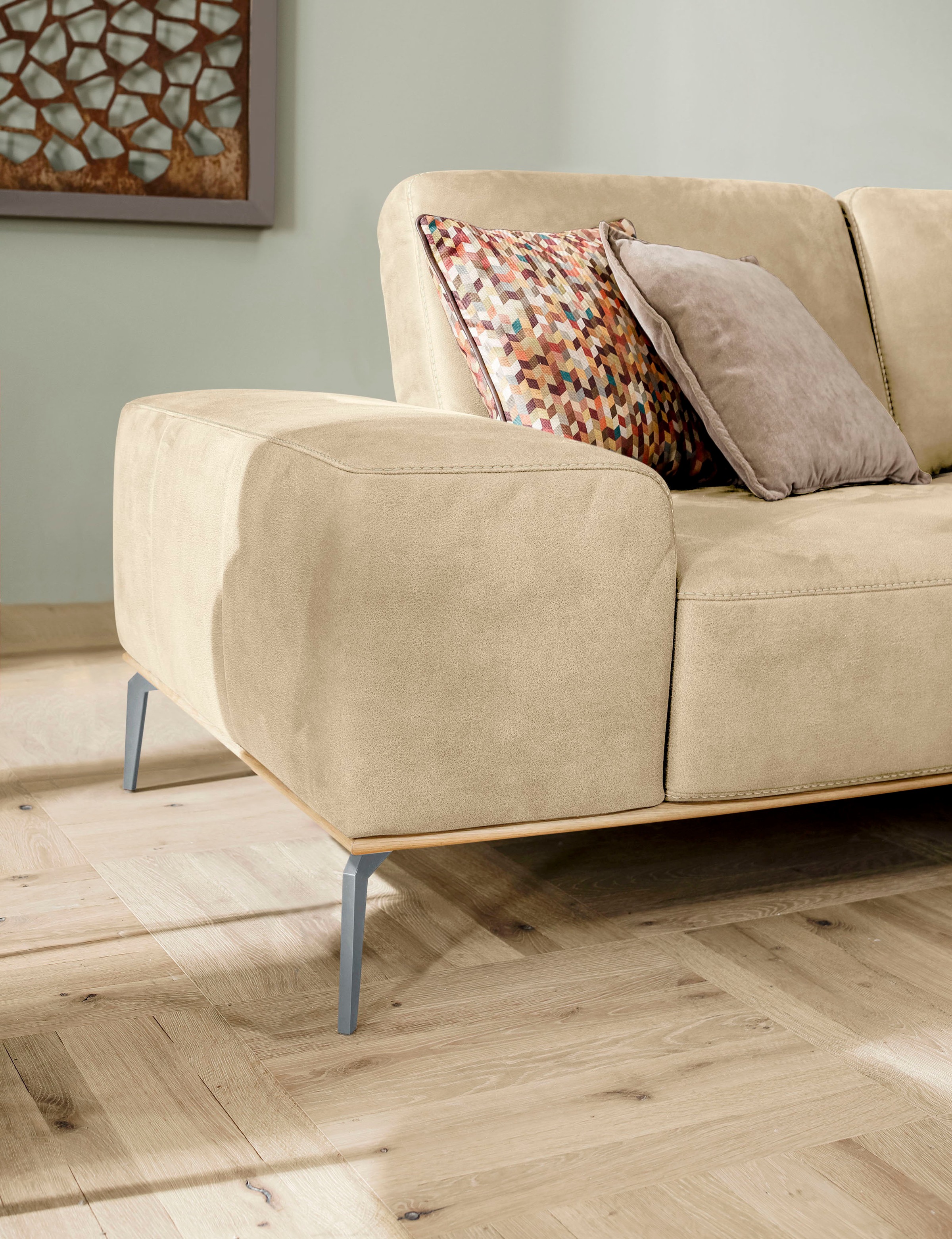 W.SCHILLIG Ecksofa »run, Designsofa mit tollem Sitzkomfort, bequem, L-Form«, mit elegantem Holzsockel, Füße in Silber matt, Breite 279 cm