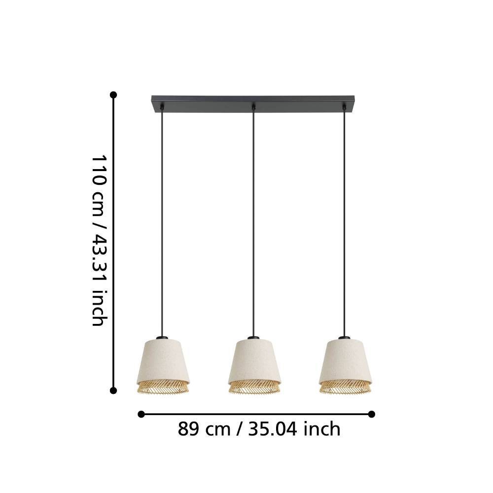 EGLO Hängeleuchte »TABLEY«, 3 flammig, Leuchtmittel E27 | ohne Leuchtmittel, Pendelleuchte, Esszimmerlampe, Bambus und Leinen, E27 Fassung, 89 cm