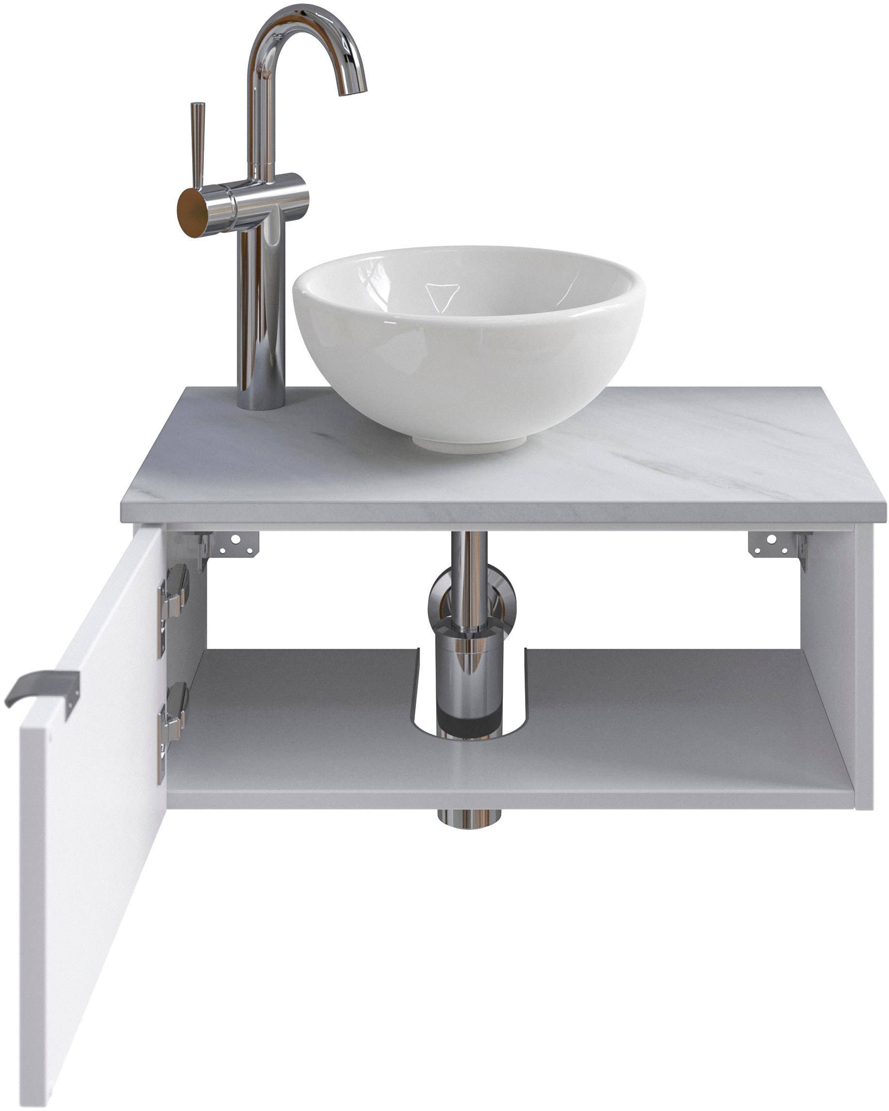 Saphir Waschtisch »Serie 6915 Waschschale mit Unterschrank für Gästebad, Gäste WC«, 61 cm breit, 1 Tür, offenes Fach, kleine Bäder, ohne Armatur