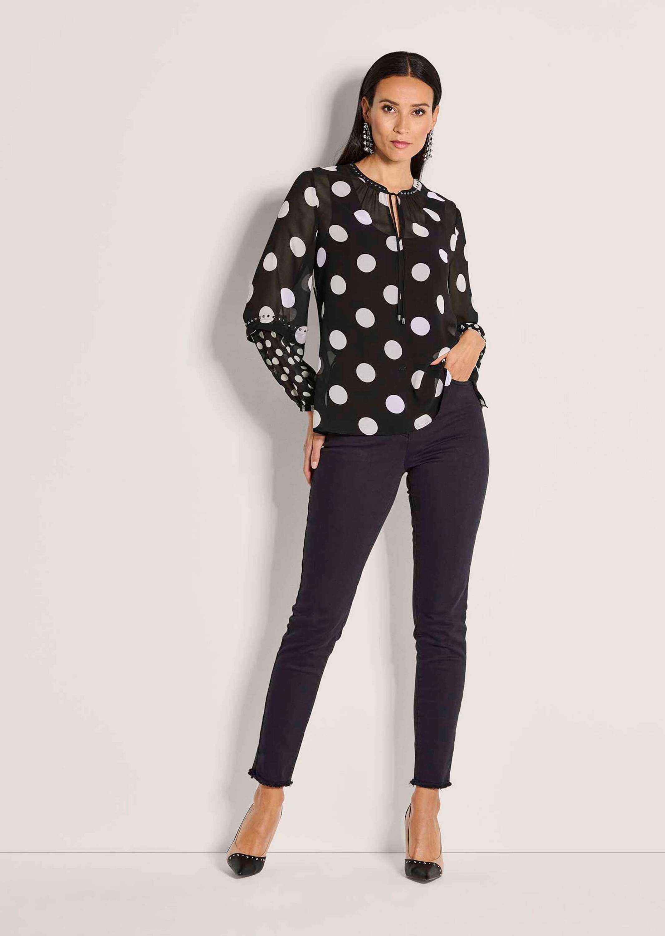 MADELEINE Langarmbluse »Chiffonbluse Elegante Bluse mit Pünktchen-Druck« Mit Bindeband und Schlitz