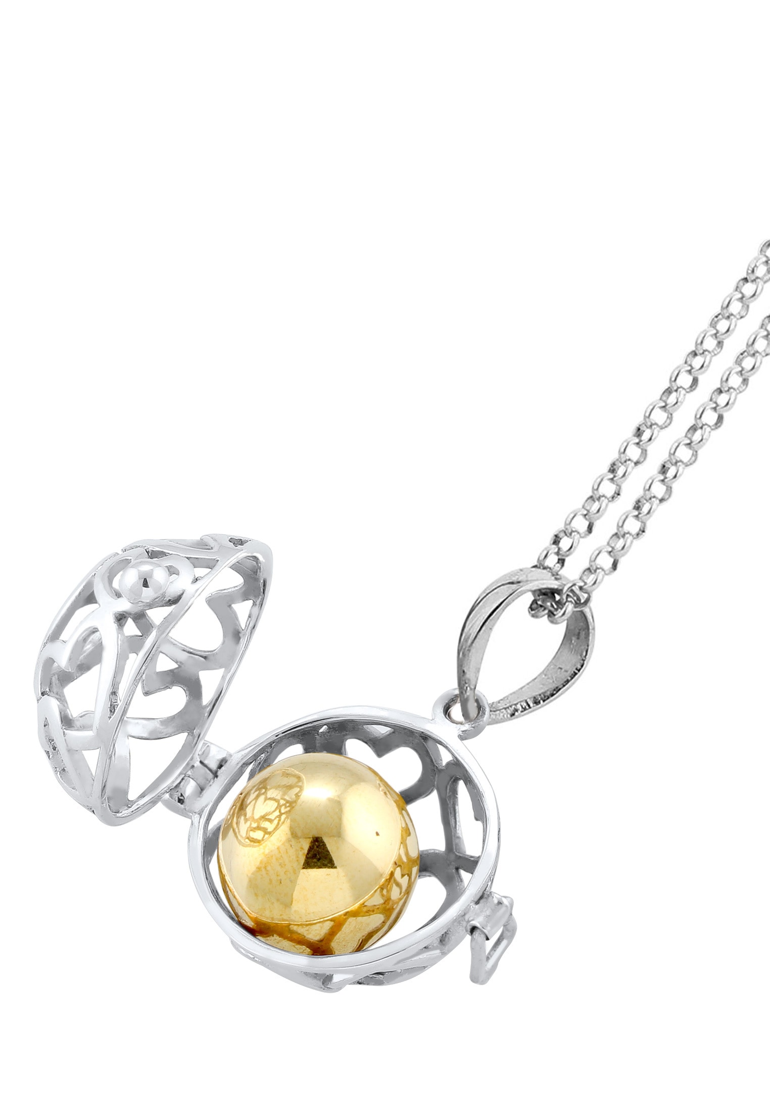 Nenalina Lange Kette »Halskette Herz Anhänger Engelsflüsterer (17mm) mit Klangkugel 925 Sterling Silber«
