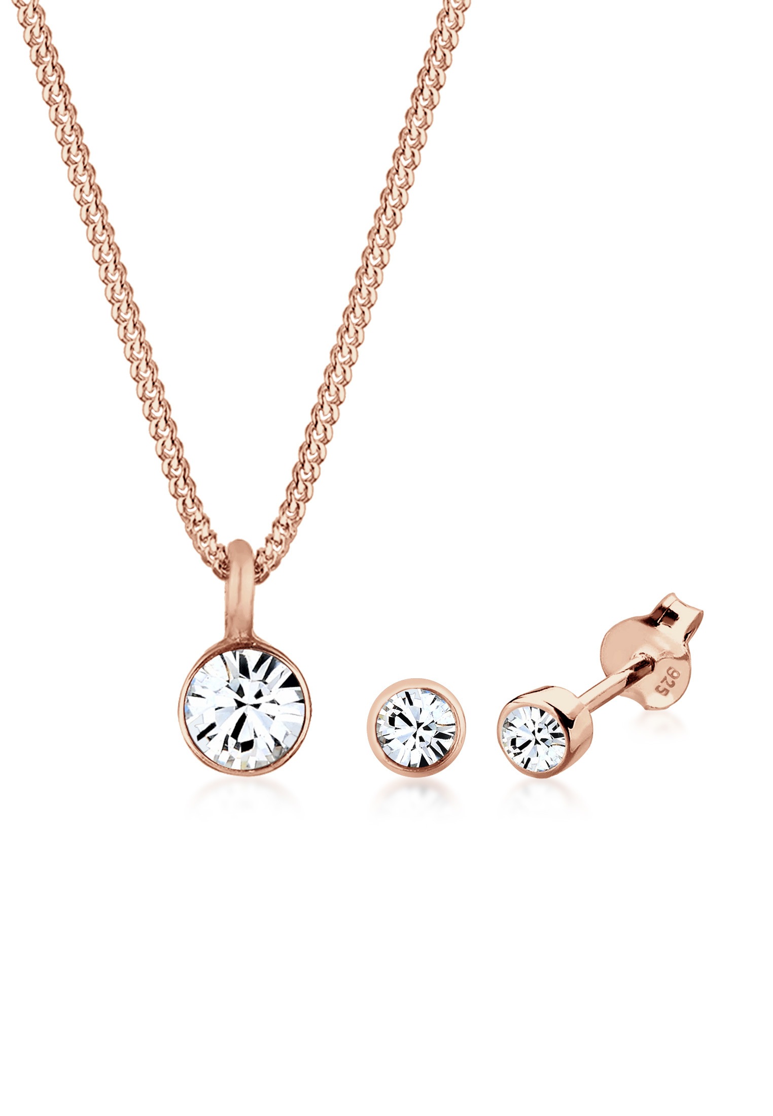 Elli Ohrring und Ketten Set »Schmuckset Kette Stecker Glas Kristalle Weiß 925 Sterling Silber« ()