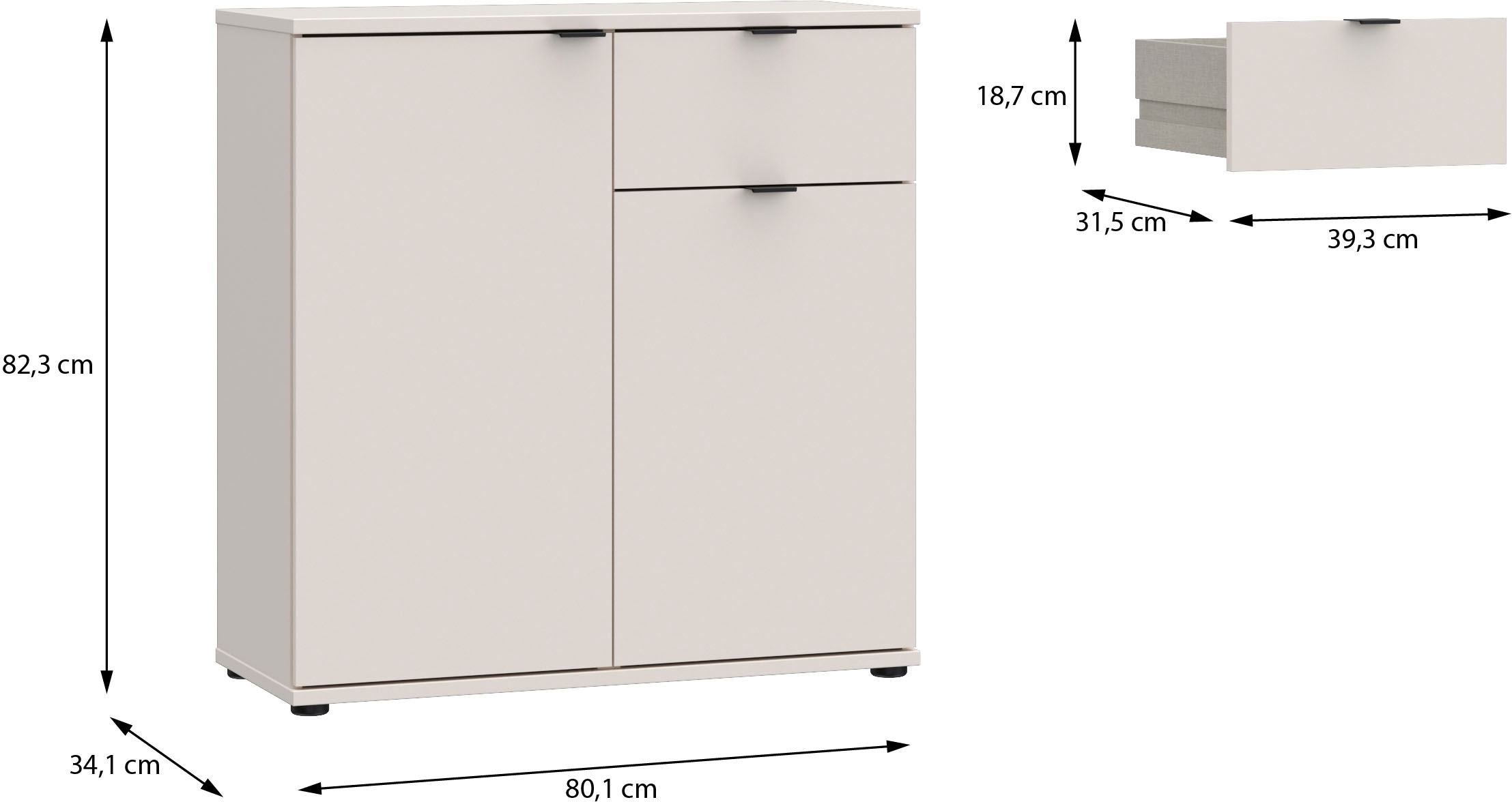 FORTE Kommode »Ganymede«, Kommode, Stauraum, Schublade; Metallgriffe, 4 Dekore, Breite 80,1cm