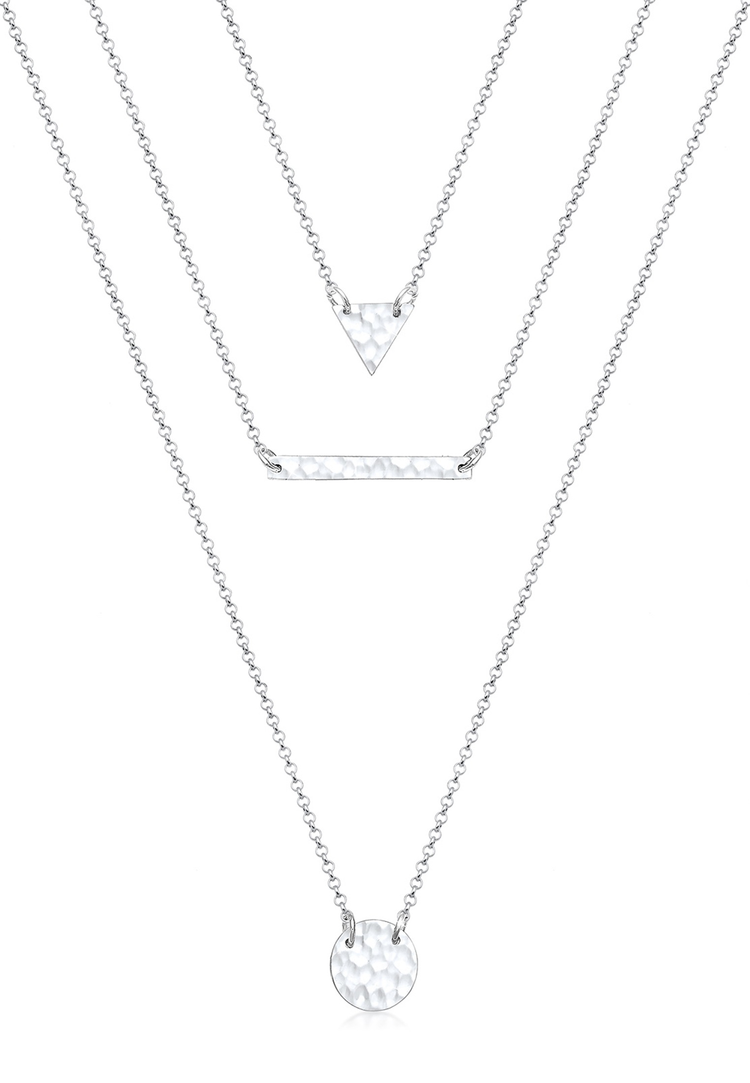 Elli Silberkette »Halskette Layer Dreieck Kreis Gehämmert 925 Sterling Silber«