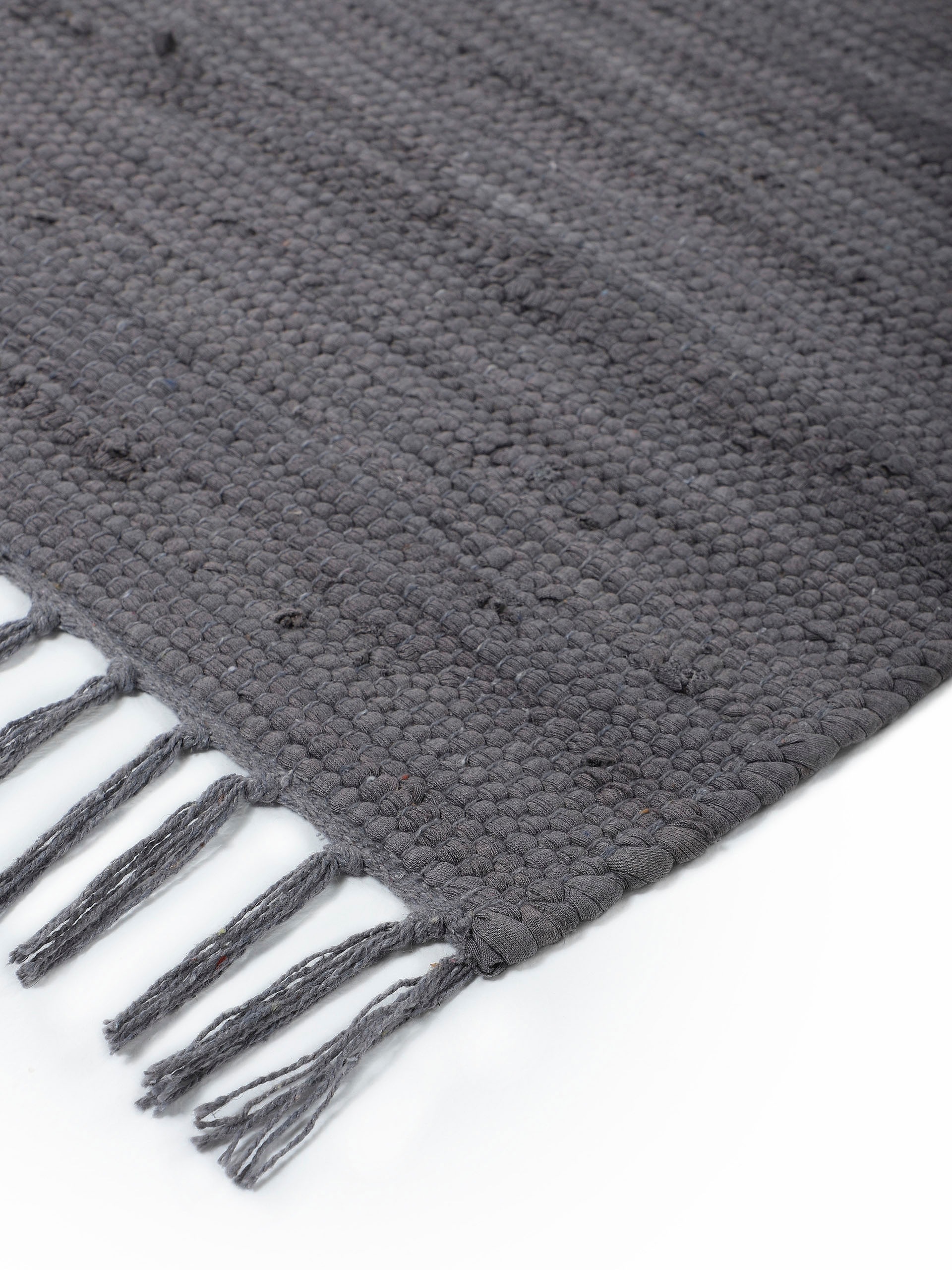 OTTO home Teppich »Handweb Uni , Wendeteppich« rechteckig 5 mm Höhe Fleckerlteppich, reine Baumwolle, handgewebt, Uni, mit Fransen