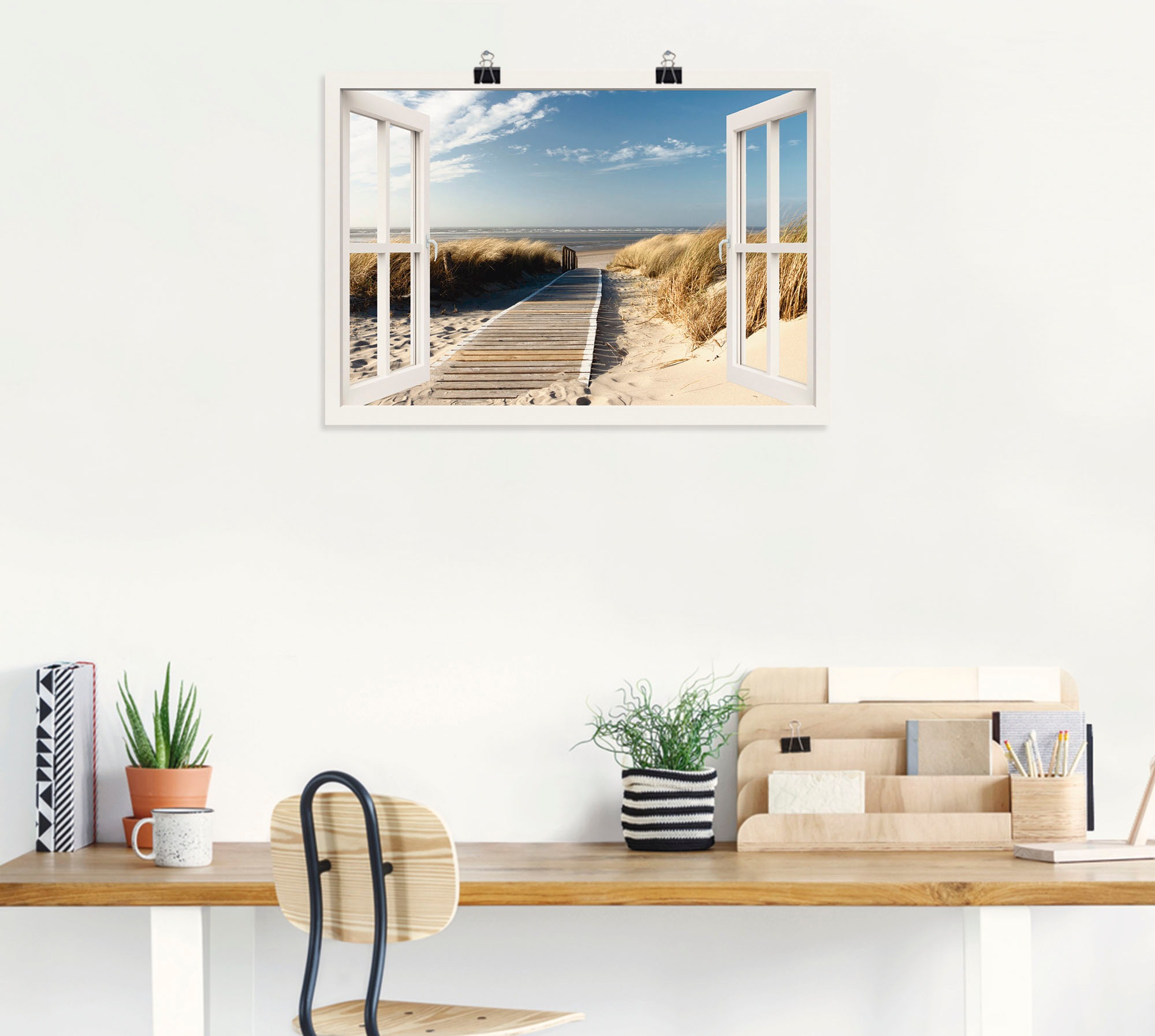 Artland Wandbild »Fensterblick Nordseestrand auf Langeoog«, Fensterblick, (1 St.), als Leinwandbild, Poster, Wandaufkleber in verschied. Größen