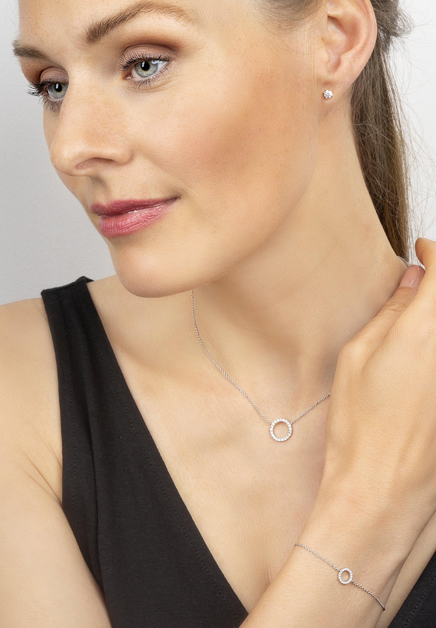ONE ELEMENT Goldkette »0,26 ct Diamant Brillant Halskette Rundankerkette aus 585 Weißgold  45 cm Ø 1,7 mm«