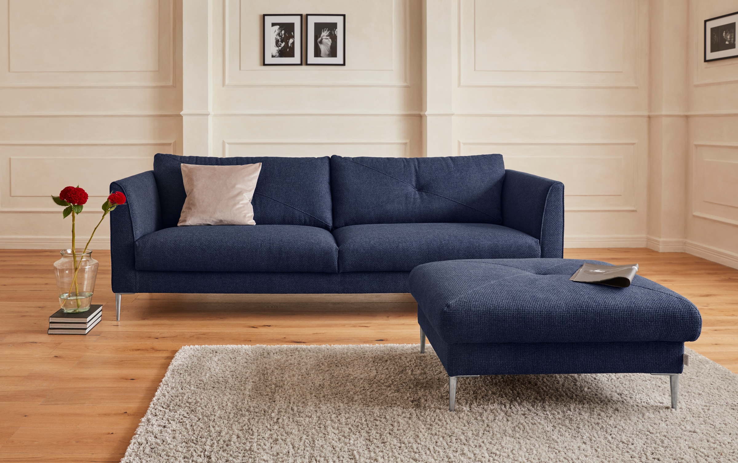 Guido Maria Kretschmer Home&Living 2,5-Sitzer »Chilltime, elegant und bequem, Komfortsitzhöhe 46cm, Breite 237cm«, mit eleganter Kreuznaht in den Rückenkissen, Breite 237 cm
