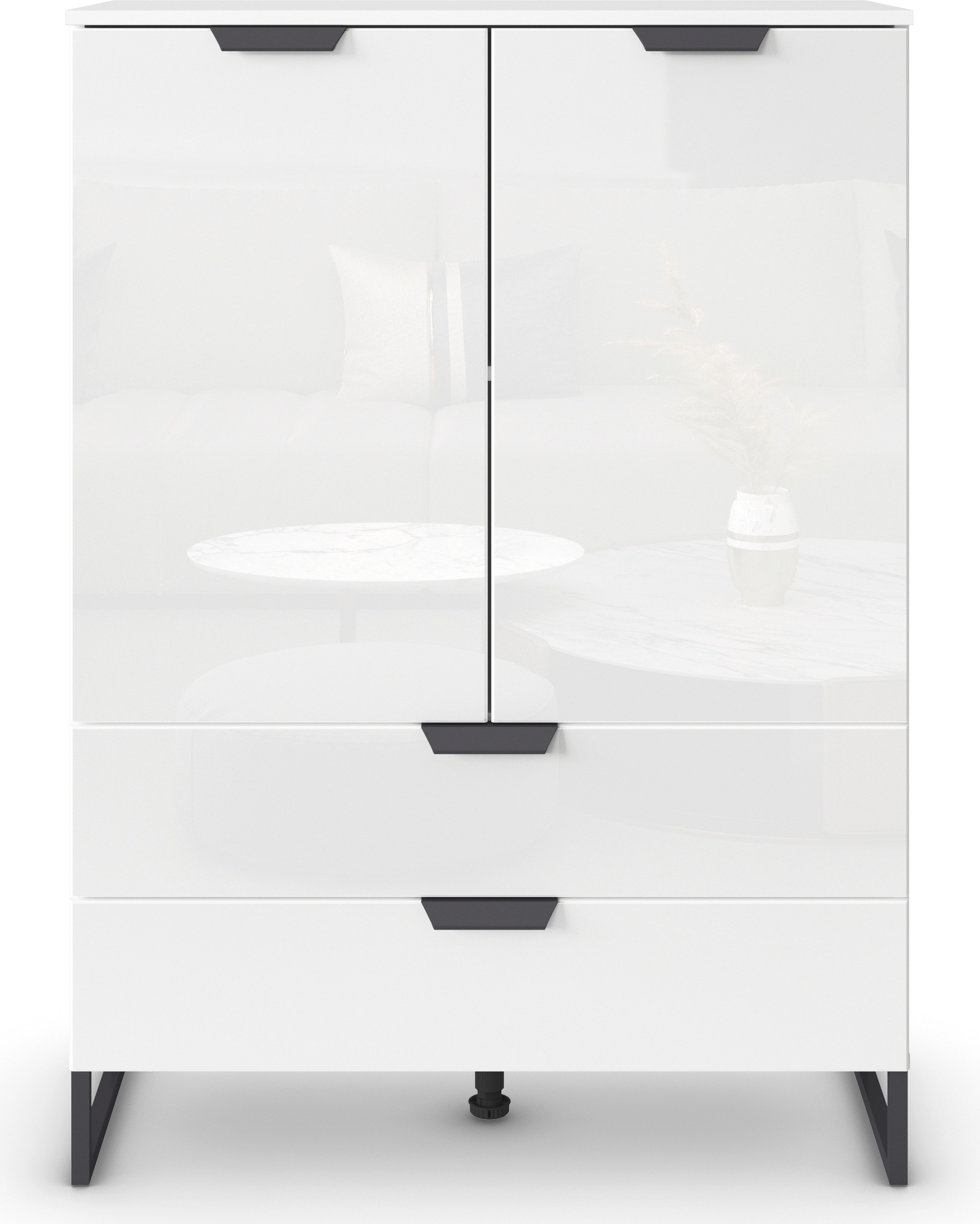 rauch Hochkommode »Modern by Aditio«, mit Glasfront und Kufenfuß, 2 Schubladen mit Softclose-Funktion