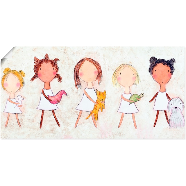 Artland Wandbild »Mädchen mit Tieren«, Kinder, (1 St.), als Alubild,  Leinwandbild, Wandaufkleber oder Poster in versch. Größen online bei OTTO