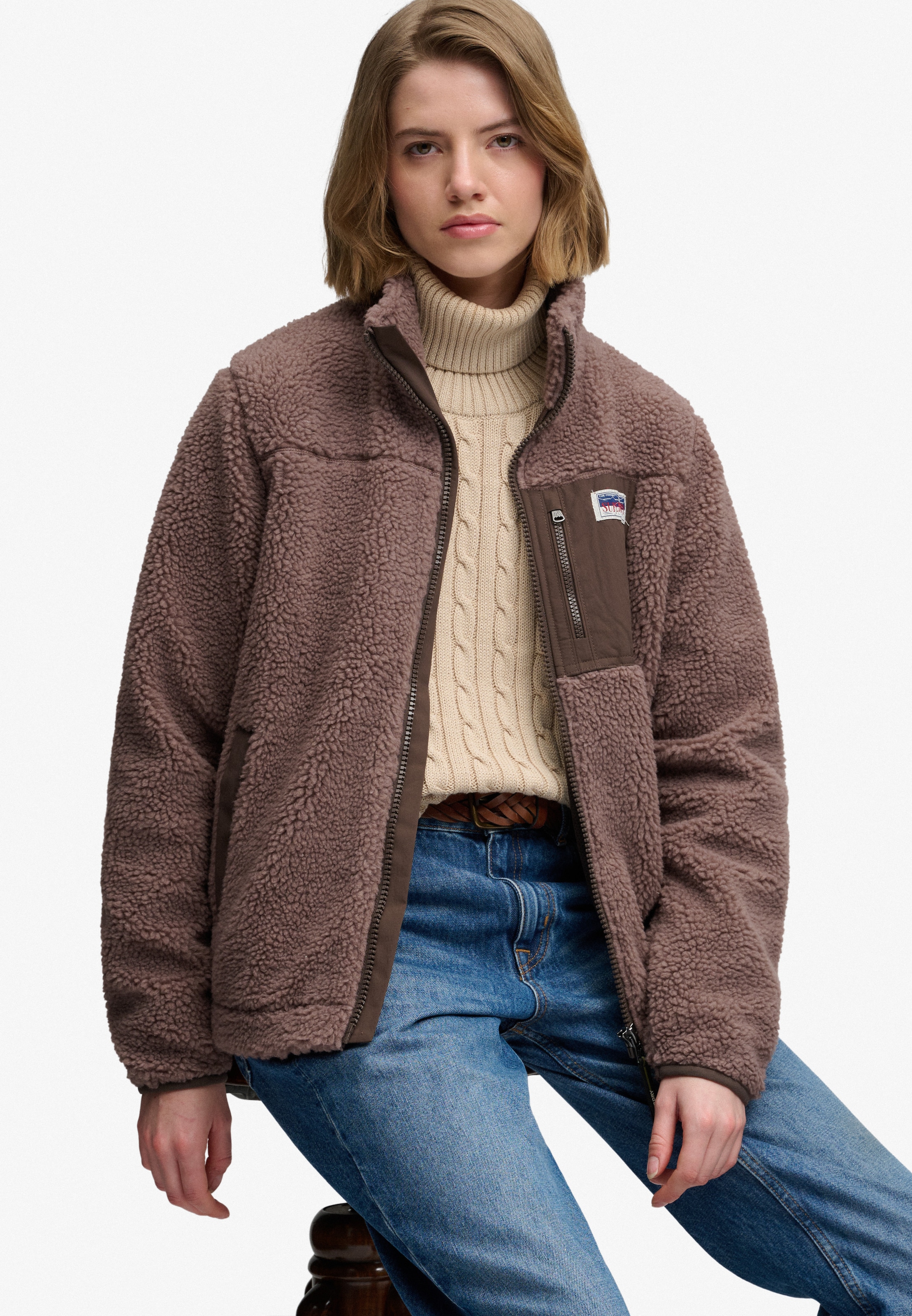 Superdry Kapuzensweatjacke »HERITAGE ZIP THROUGH FLEECE« Kunstfaser, relaxed fit