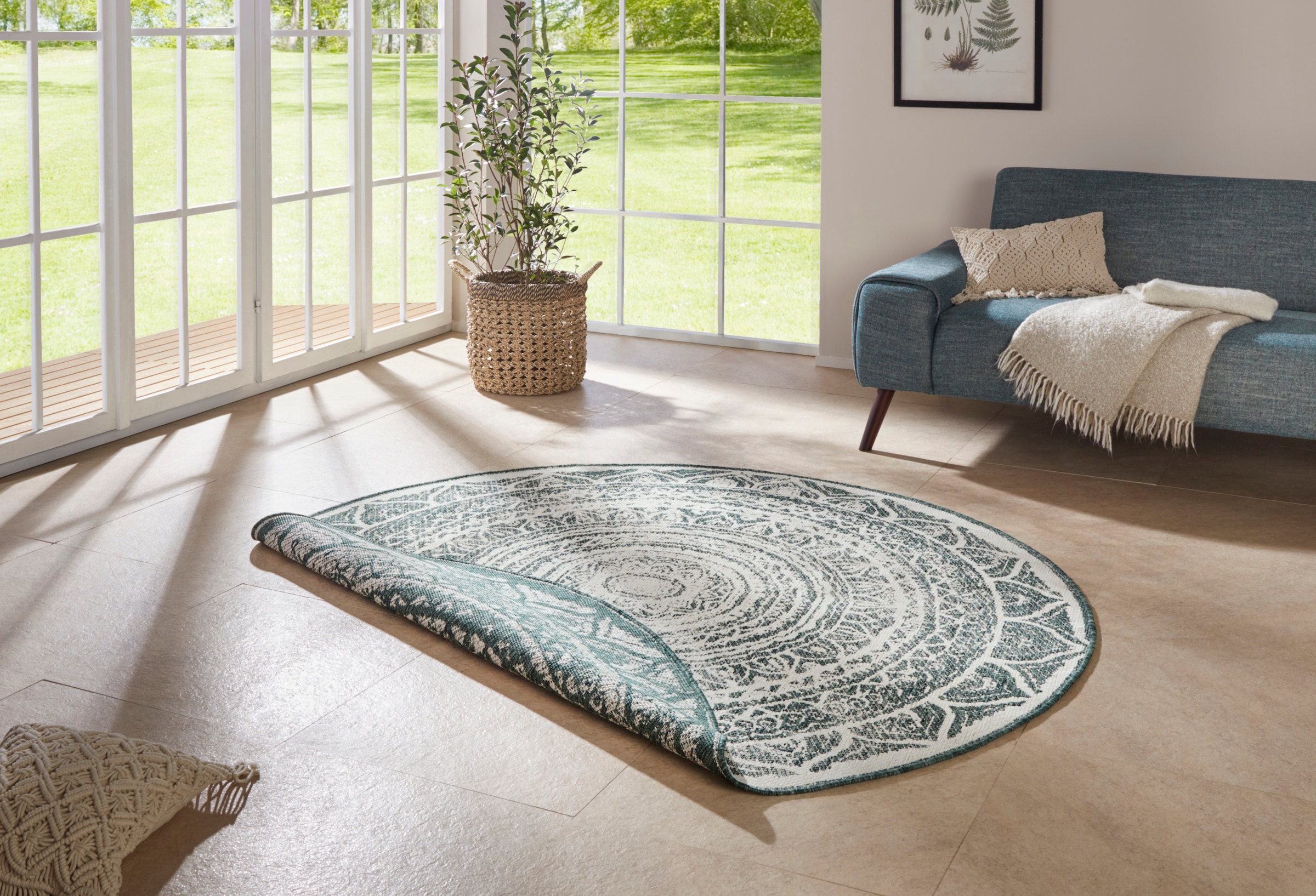 NORTHRUGS Teppich »Siruma Wendeteppich«, rund, 5 mm Höhe, In- & Outdoor, beidseitig, Orientalisch, Teppich, Garten, Flur