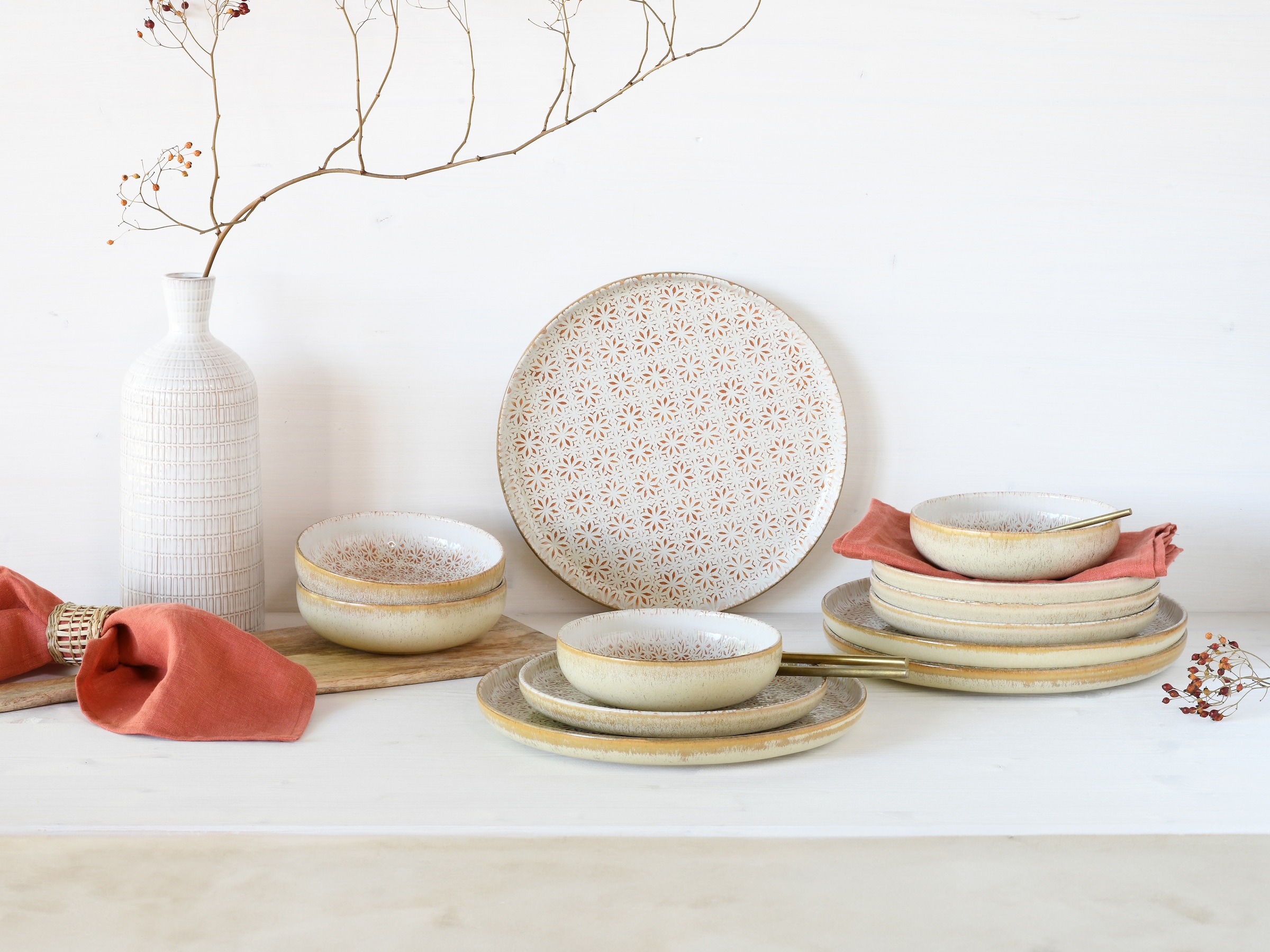 CreaTable Teller-Set »Uno Emiliana, Teller Set 12-tlg« Shabby Look, Vintage Style