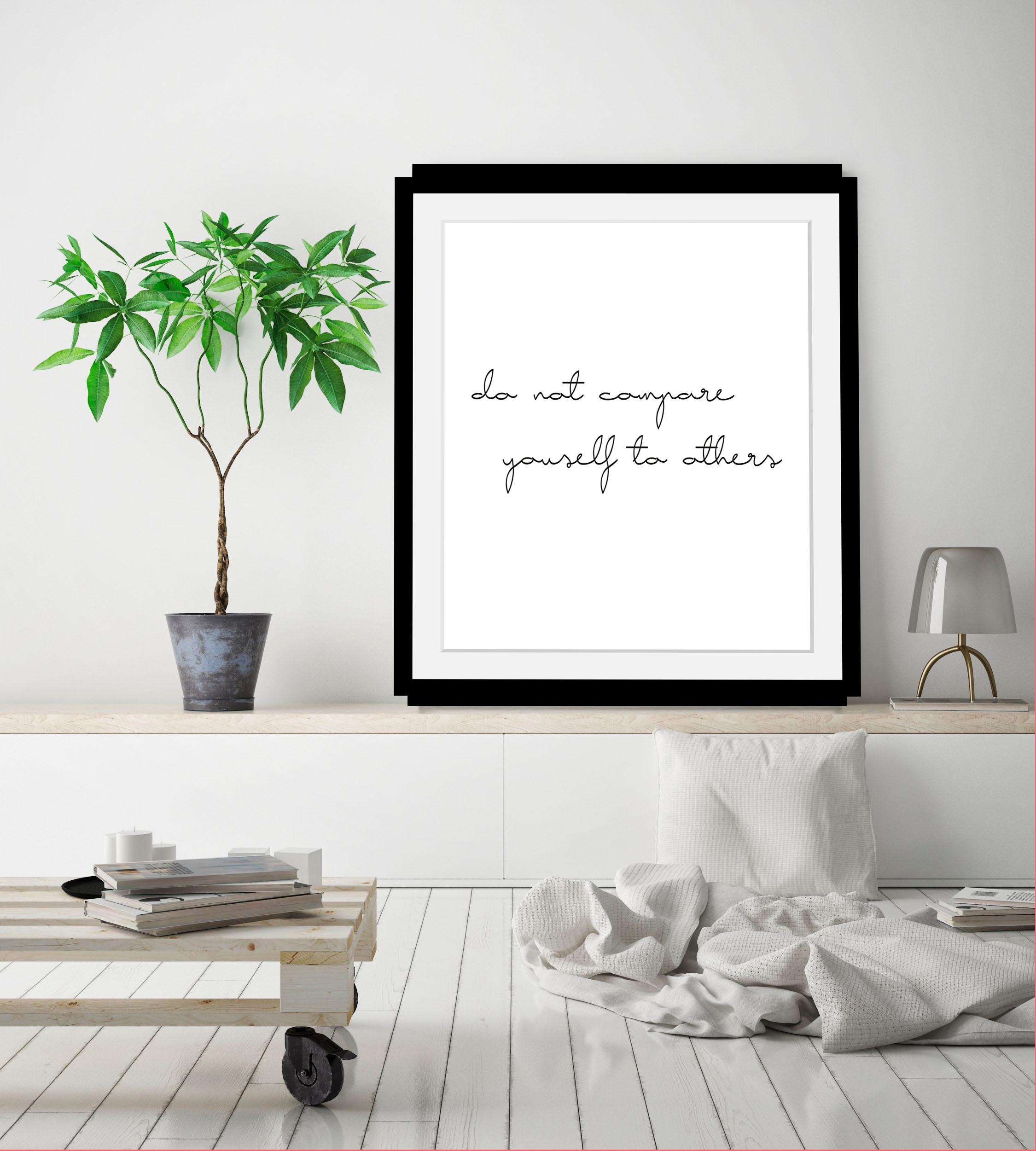 queence Bild »Selbstliebe« Motivationsbilder | Schriftzug | Schwarz-Weiß HD Premium Poster-Druck inkl. Holzrahmen