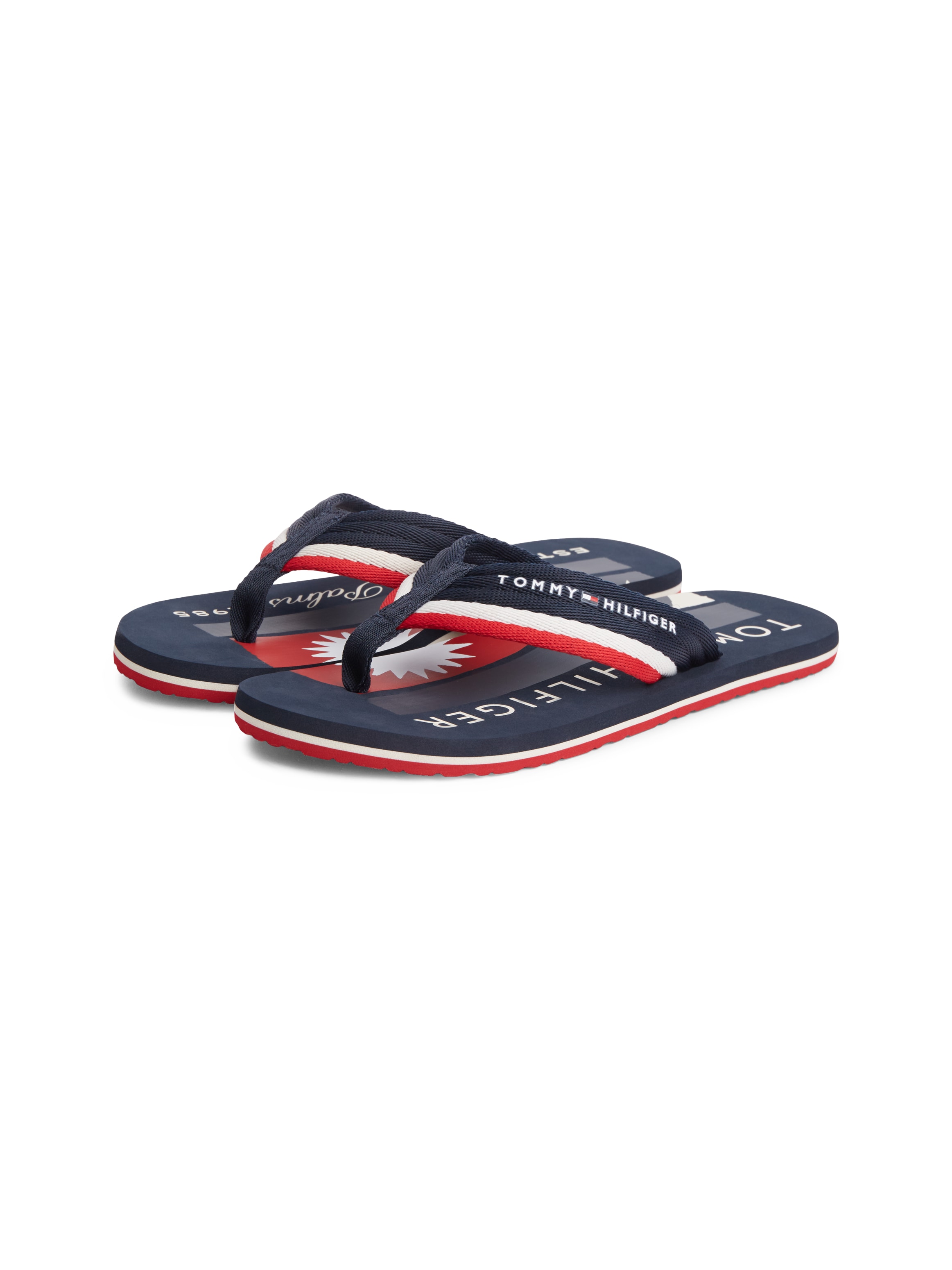 Tommy Hilfiger Zehentrenner »PATCH HILFIGER BEACH SANDAL«  Sommerschuh, Strandschuh mit gestreifter Bandage