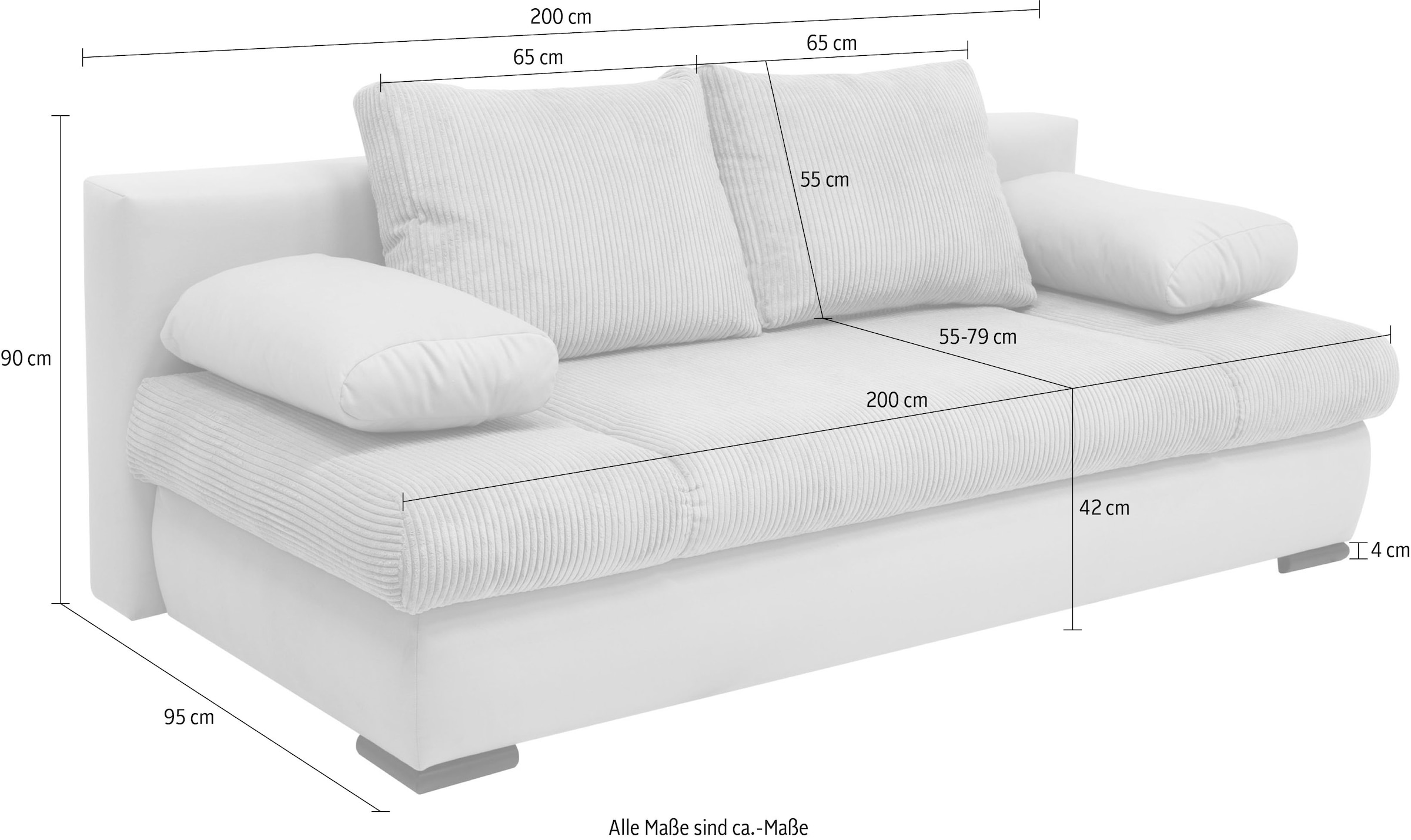 COLLECTION AB Schlafsofa »Chicago mit Bettfunktion, Schlafcouch«, inklusive Bettkasten, Cord-Samt Bezug, anthrazit