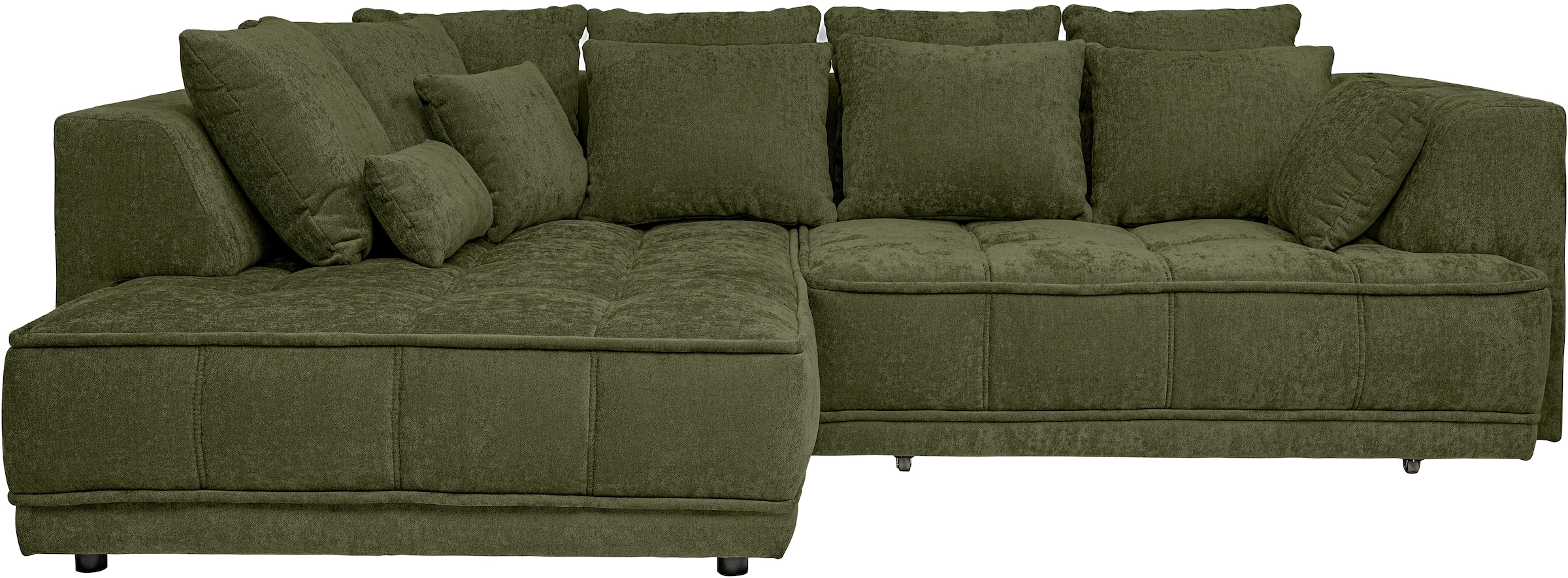 WERK2 Ecksofa »Tiga, Komfortsofa mit elekt. Auszugsfunktion, bequem, L-Form« Pure Wohlfühlgarantie: Ausziehbare Sitztiefe, XXL-Ottomane & Kissen.