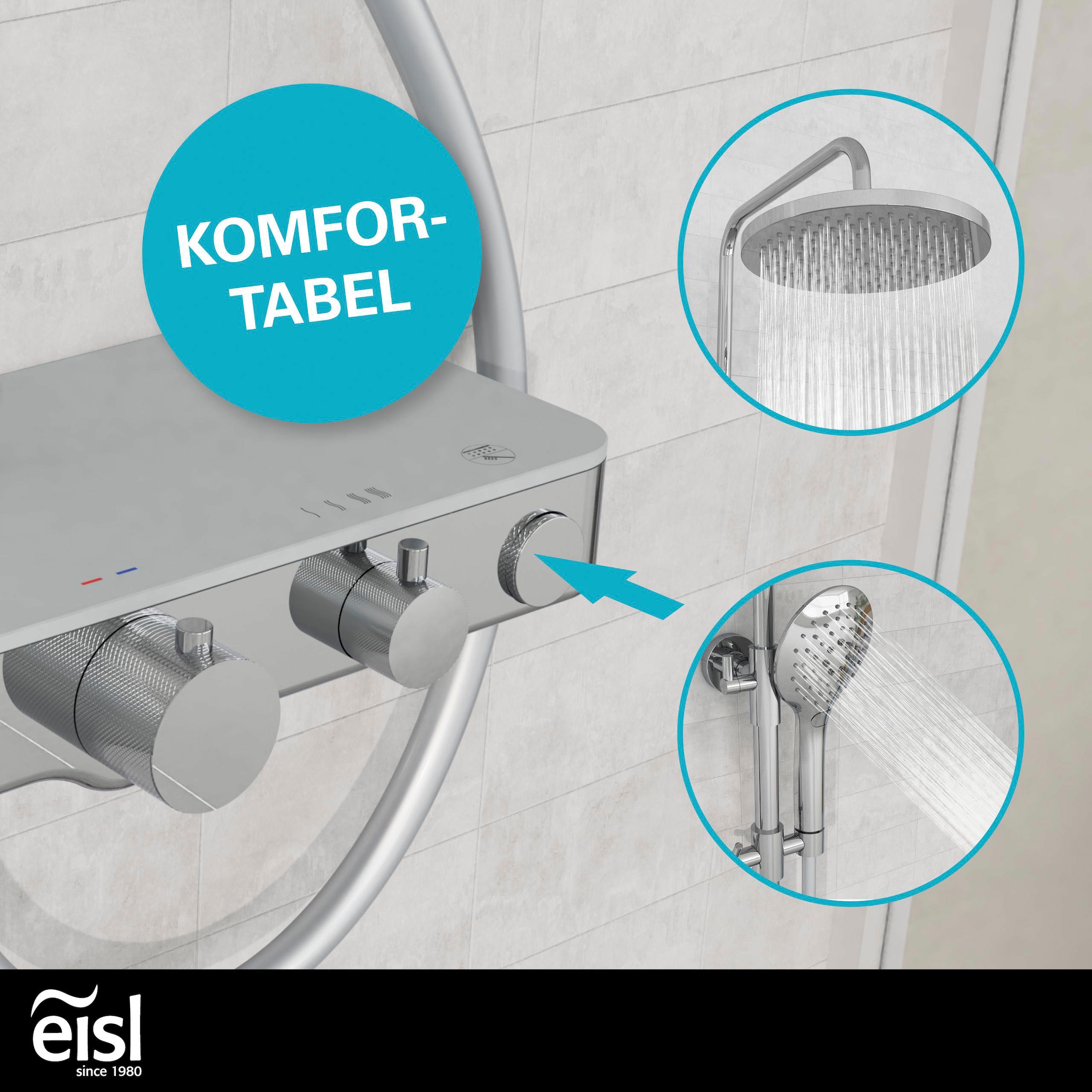 Eisl Stangenbrause-Set »FUTURA«, (Komplett-Set), mit Thermostatarmatur und Glasablage, Handbrause mit 3 Funktionen