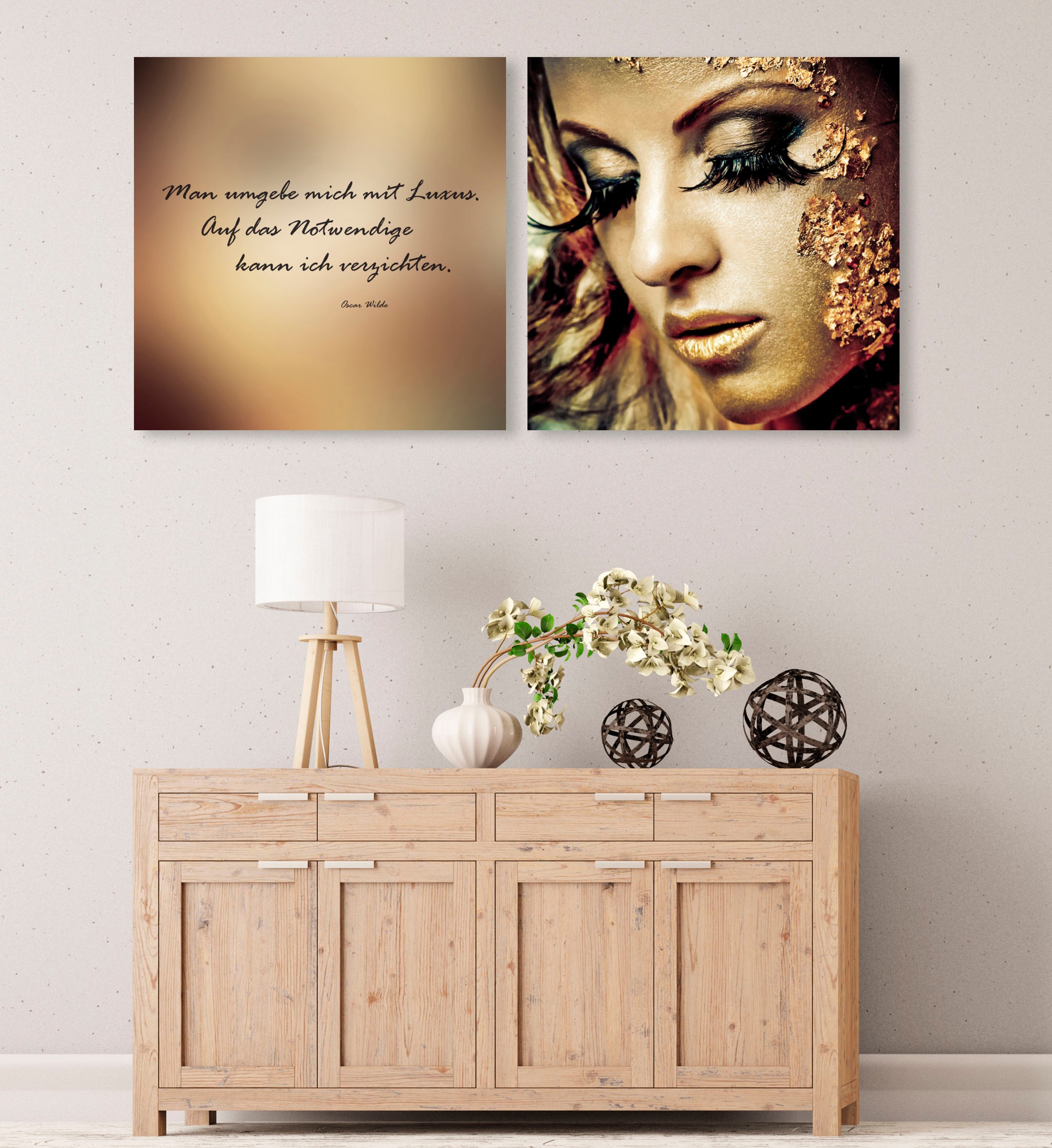 queence Leinwandbild »Reichtum«, Foto-Menschen-Kunst-Modern-Spa-Spa Bilder-Sprüche-Sprüche & Texte-Schriftzug-Schriftzüge-Kind, (Set), Premium-Leinwandstoff, Handarbeit aus Deutschland, Zitat, 2er Set