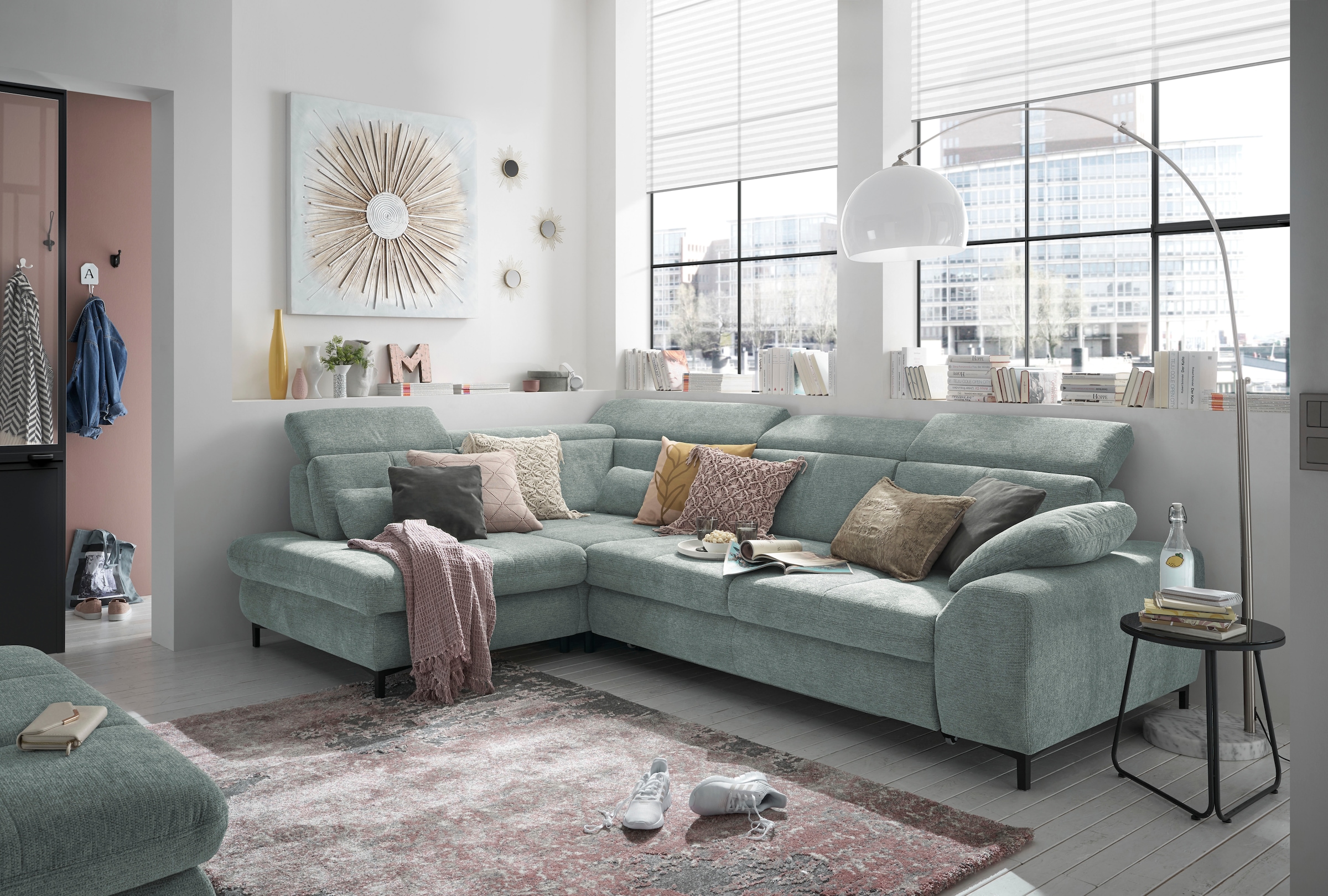 set one by Musterring Ecksofa »SO 3400 Sitzhöhe 47cm oder 49cm, Sitztiefe verstellbar, B/T 317/220 cm«, Kaltschaumpolsterung, Flachgewebe, whlw. mit weiteren Funktionen