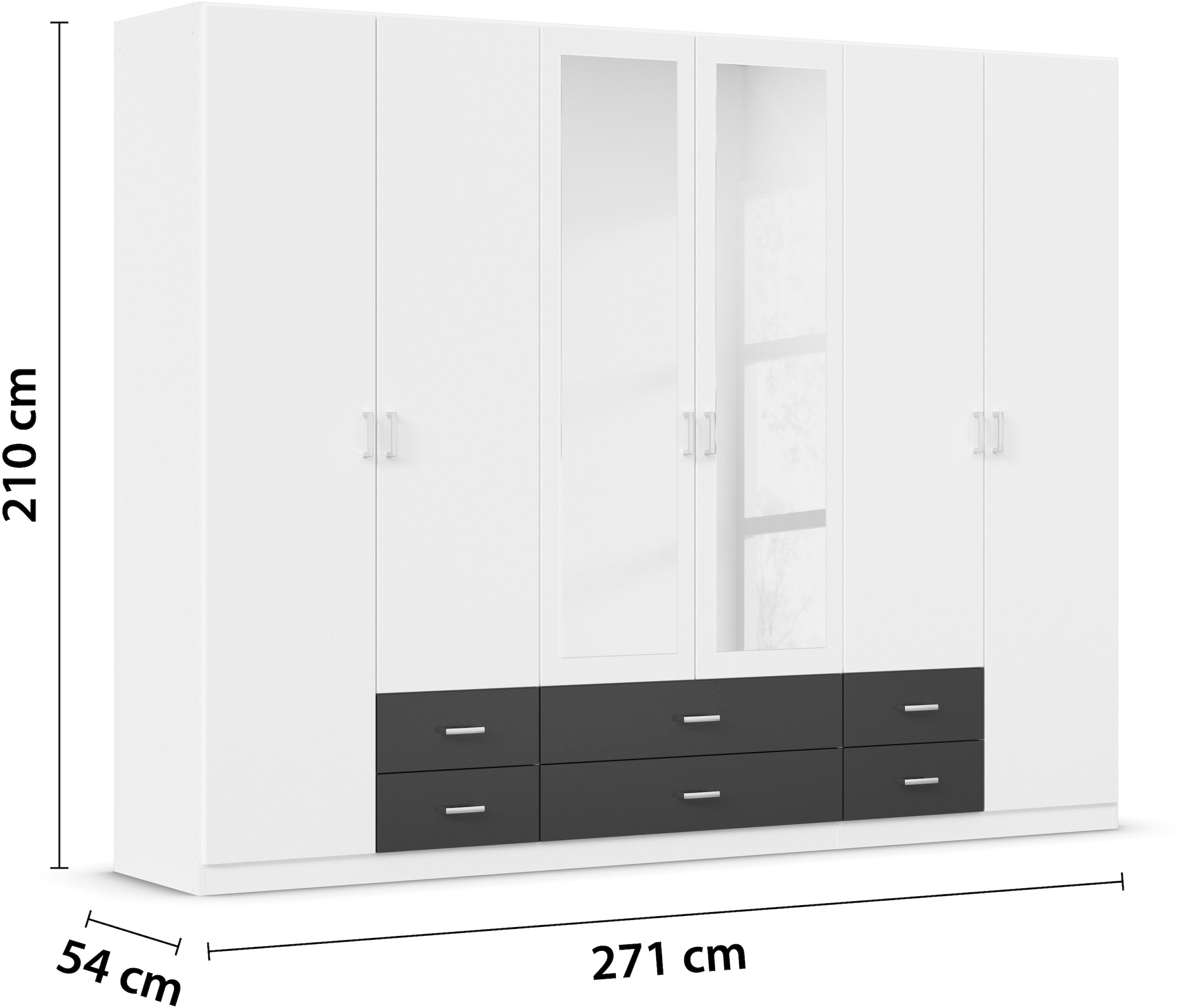 rauch Kleiderschrank »Gamma Drehtürenschrank Garderobe Schrank mit Spiegel«, in schlichtem Design mit Schubkästen und Spiegel, in 3 Breiten