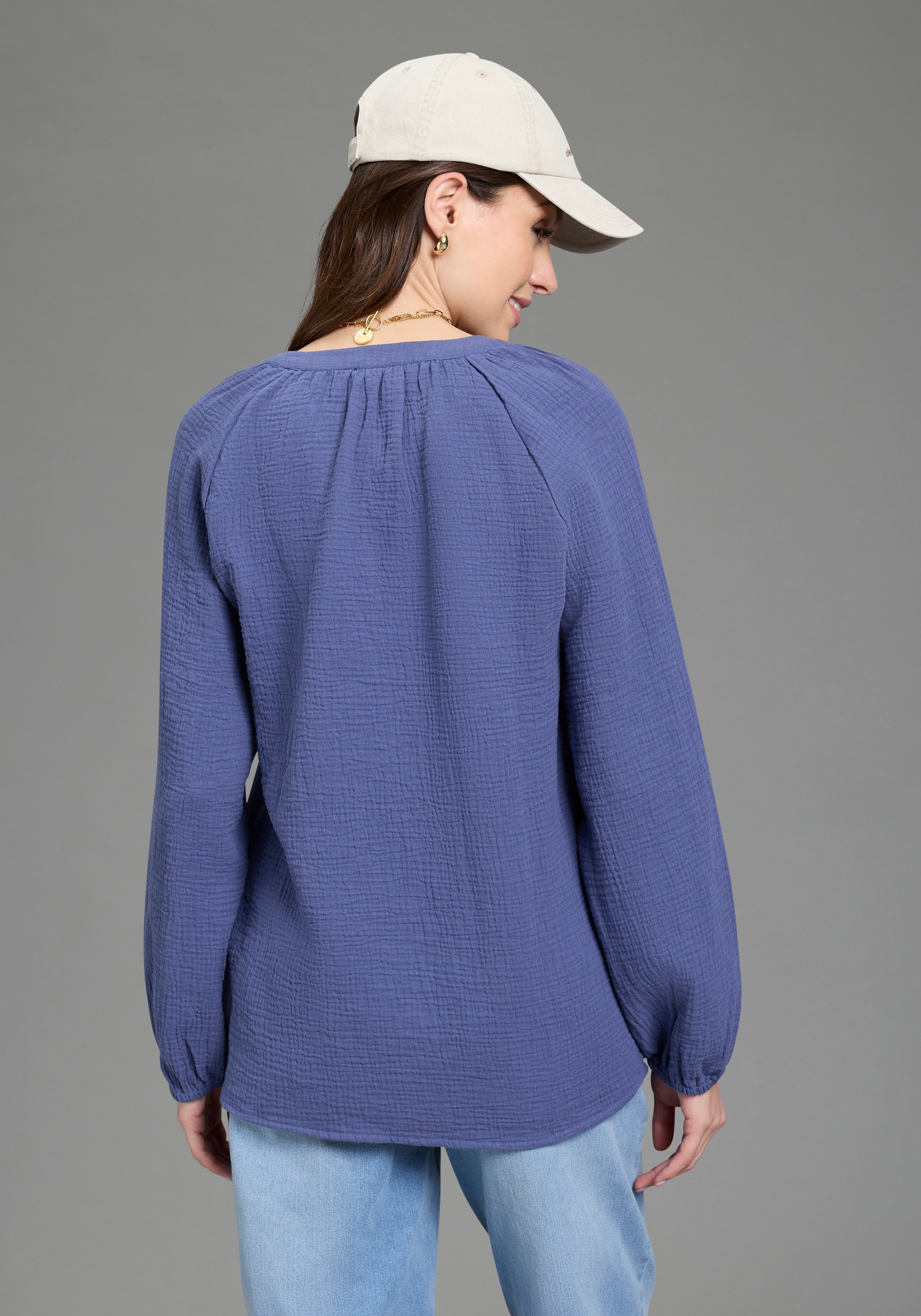 Laura Scott Schlupfbluse feminin geschnitten, aus Baumwolle, unifarben