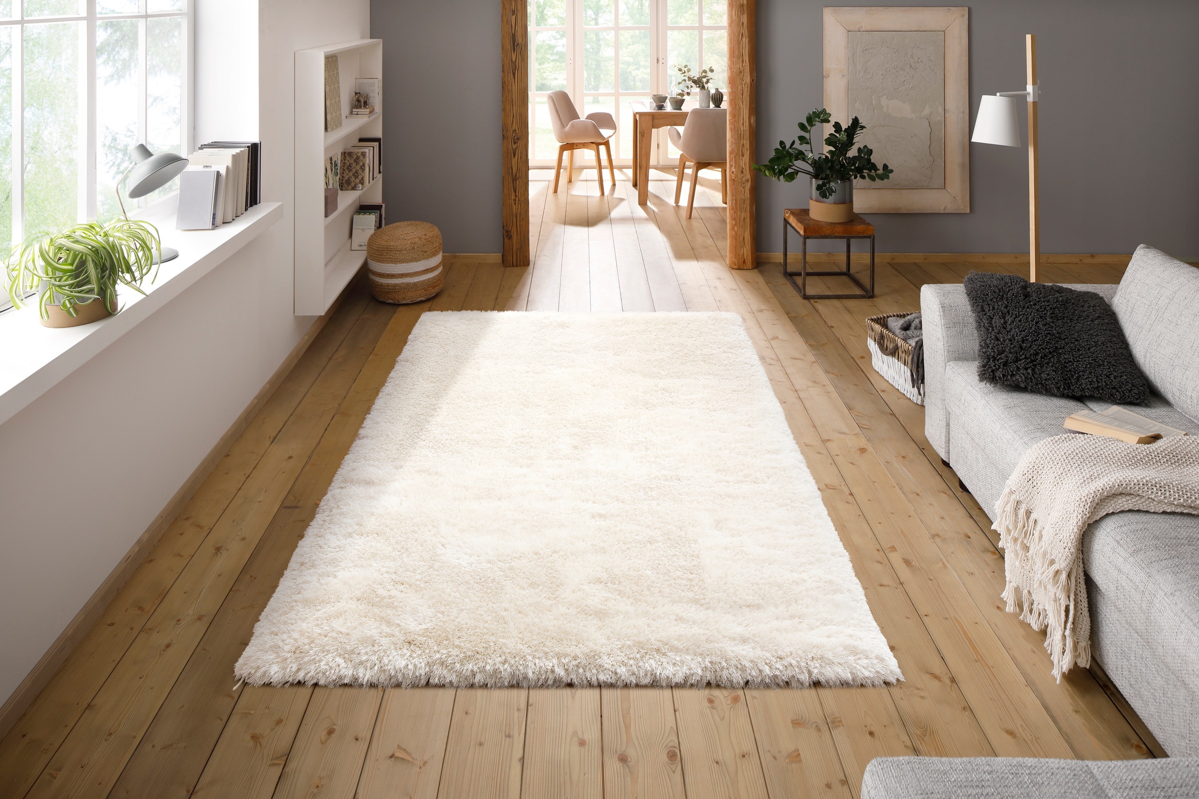 Leonique Hochflor-Teppich »Lasse, hoher Flor, besonders weich durch Mikrofaser«, rechteckig, 76 mm Höhe, Shaggy-Look, meliertes Garn, Wohnzimmer, Schlafzimmer, Kinderzimmer