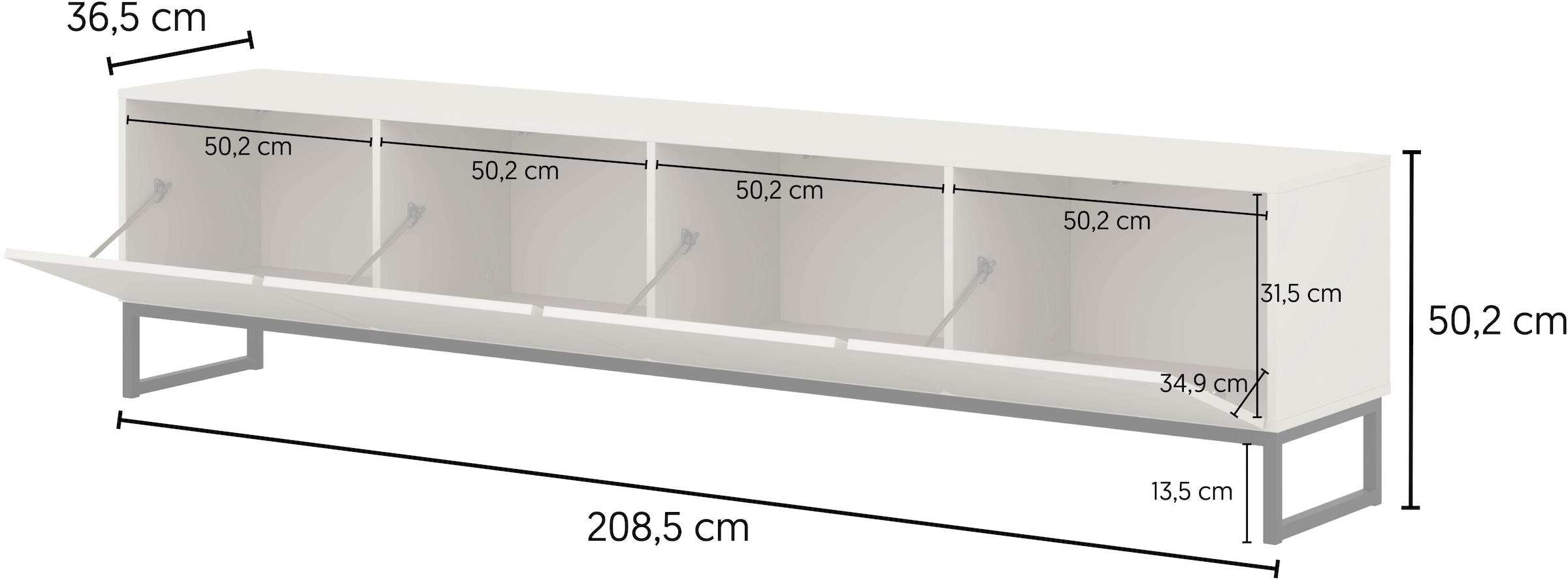 OTTO home Lowboard »Loft, Breite 208,5 cm, TV-Board mit 4 Klappen, Metallkufen« TV-Kommode mit viel Stauraum, push-to-open-Funktion