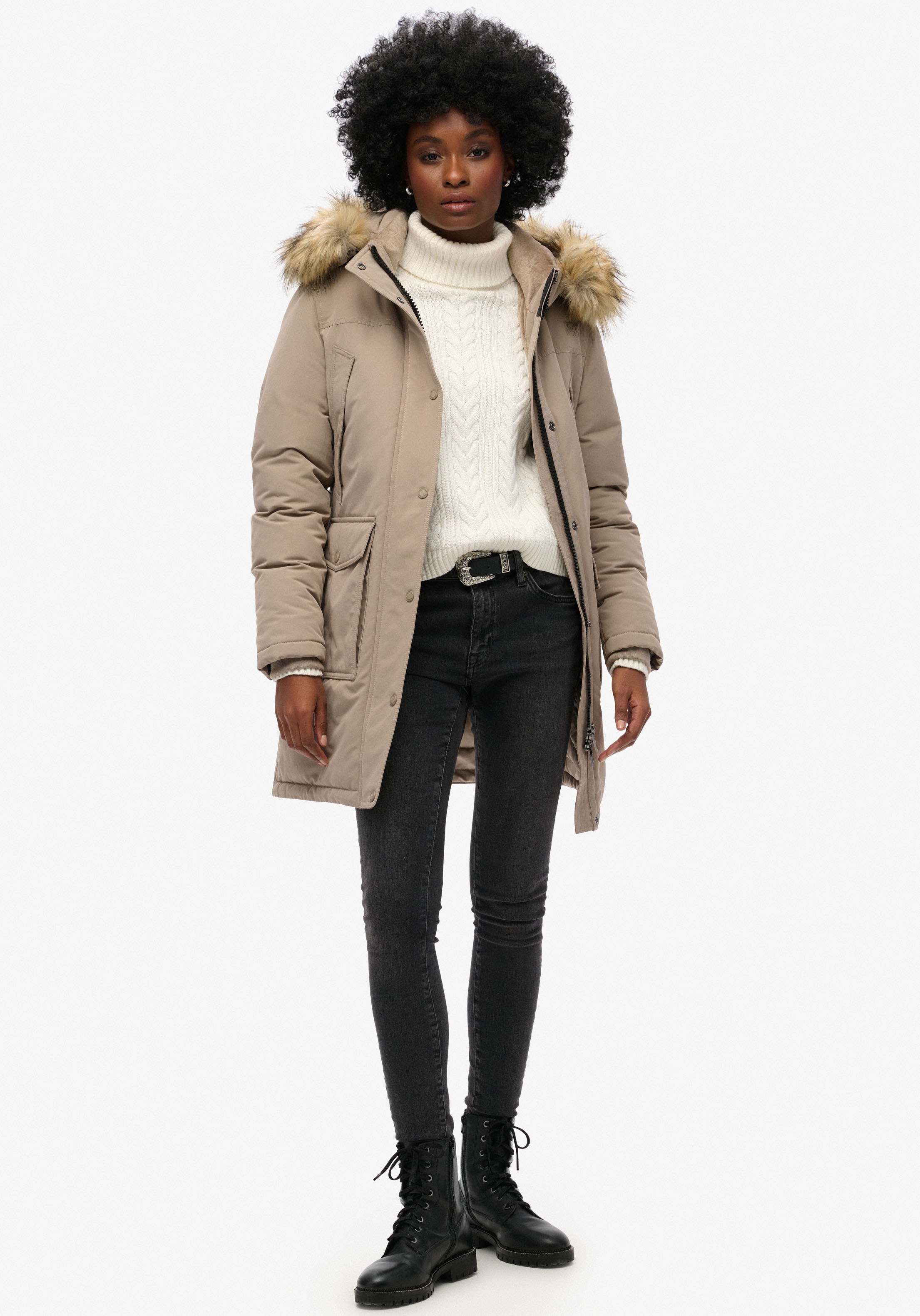 Superdry Steppjacke »EVEREST FAUX FUR PARKA JACKET«, mit Kapuze