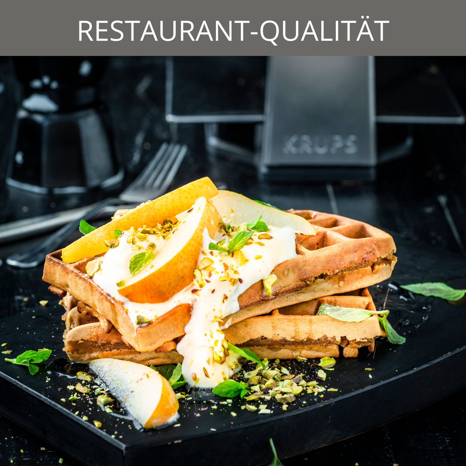 Krups Waffeleisen »Professional, für 2 dicke Waffeln, spülmaschinengeeignete Platten«, 1200 W, 7 Bräunungsstufen und Vorheizfunkion, drehbar, Auffangschale, FDD95D