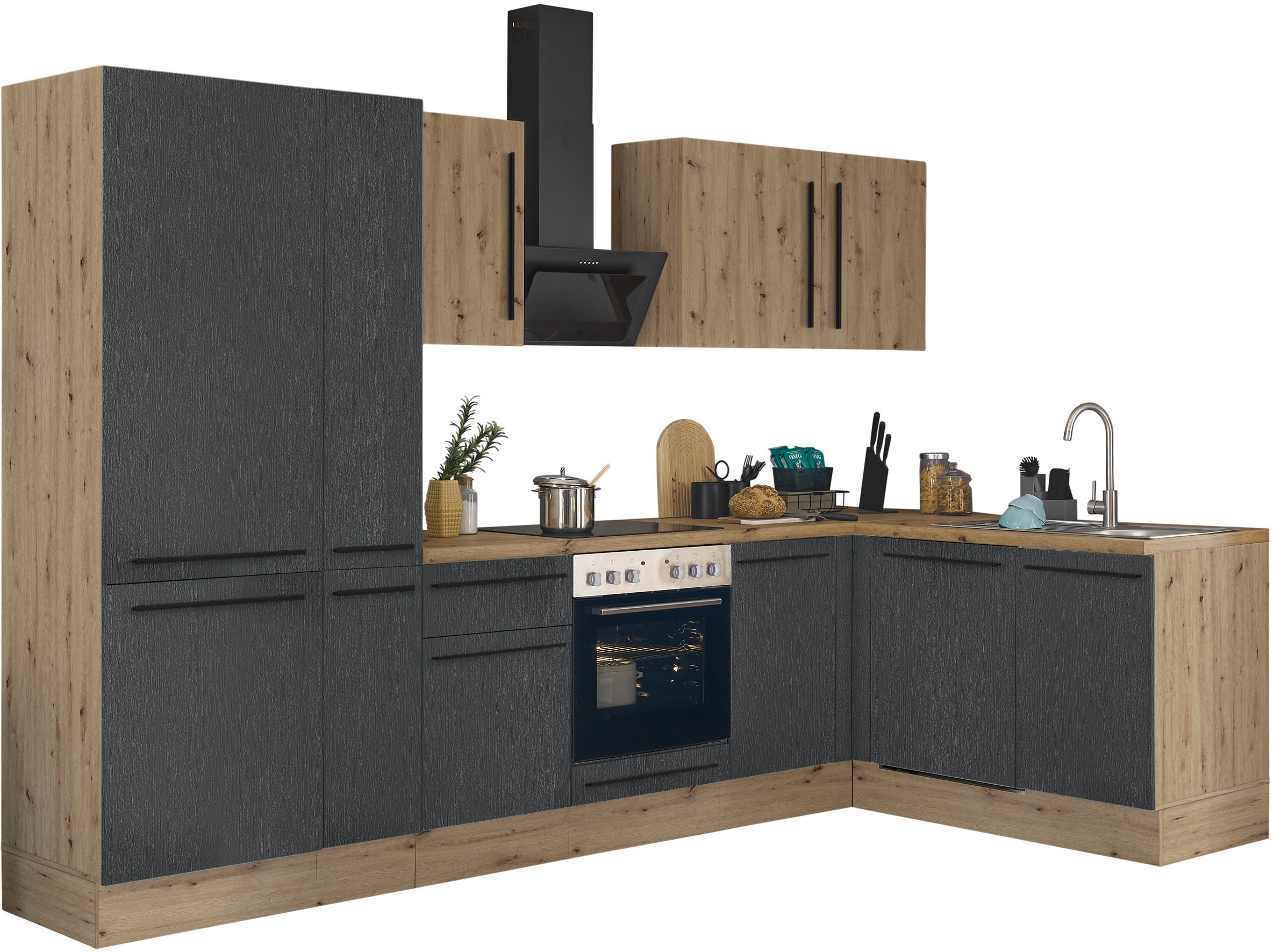 KOCHSTATION Winkelküche »Florida, Stellbreite 310x175 cm« wahlweise mit E-Geräten, mit Softclose für Türen und Schubkästen