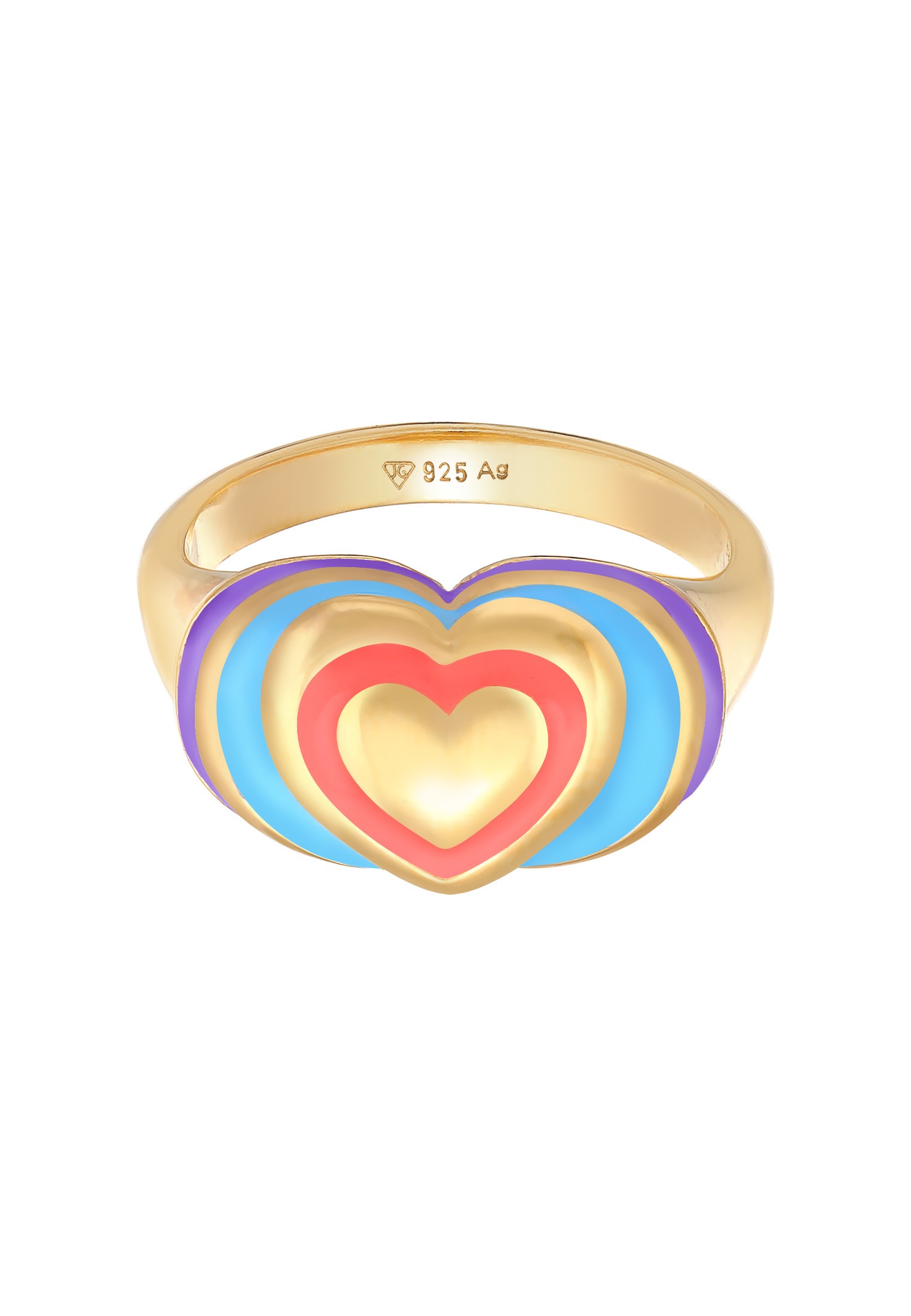 Elli Silberring »Ring Siegelring Herz Emaille Bunt 925 Silber vergoldet«